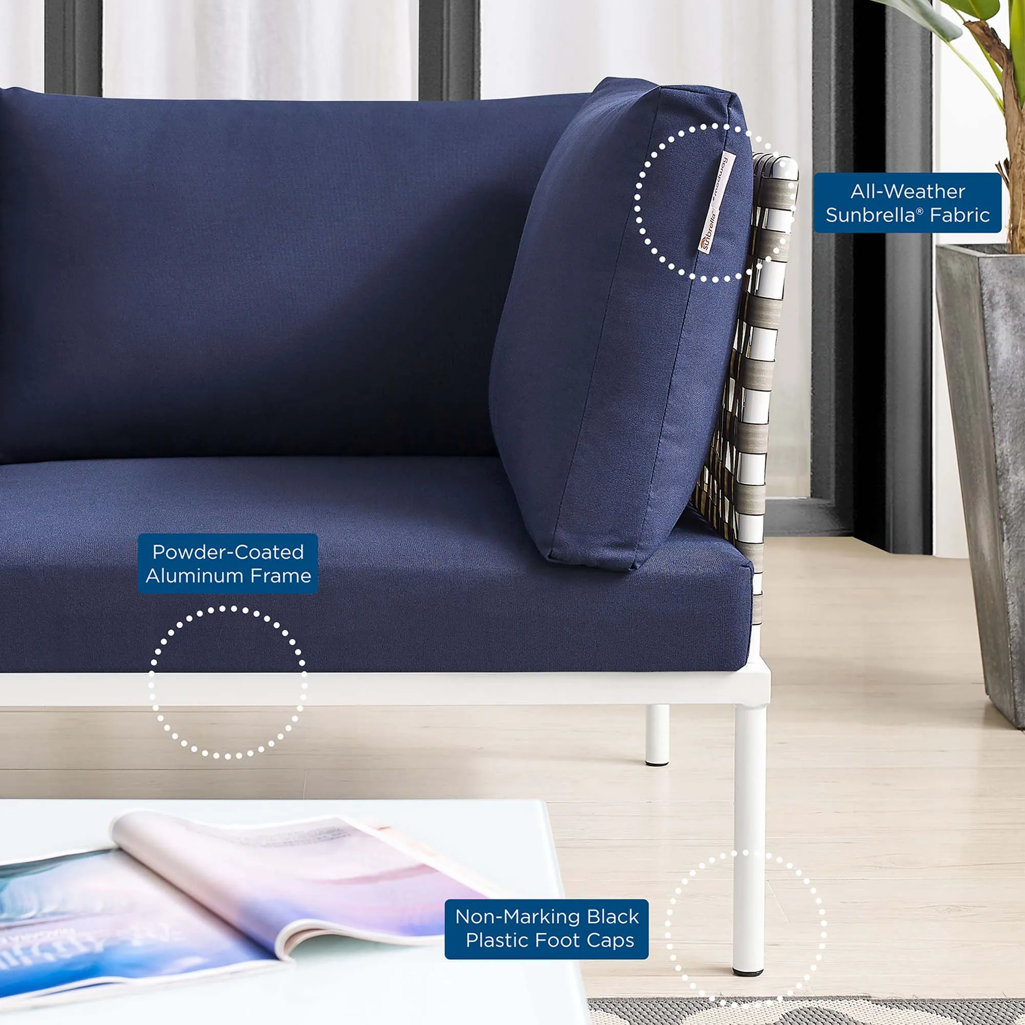 Harmony Sunbrella® Basket Weave Outdoor Patio Aluminum Loveseat by Modway
