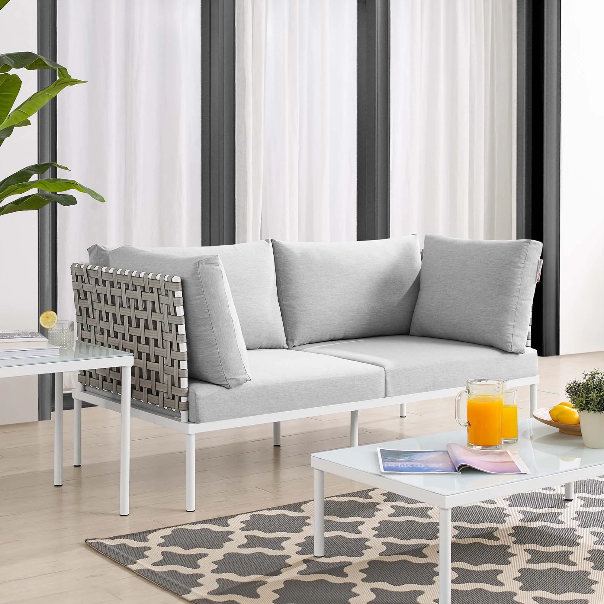 Harmony Sunbrella® Basket Weave Outdoor Patio Aluminum Loveseat by Modway
