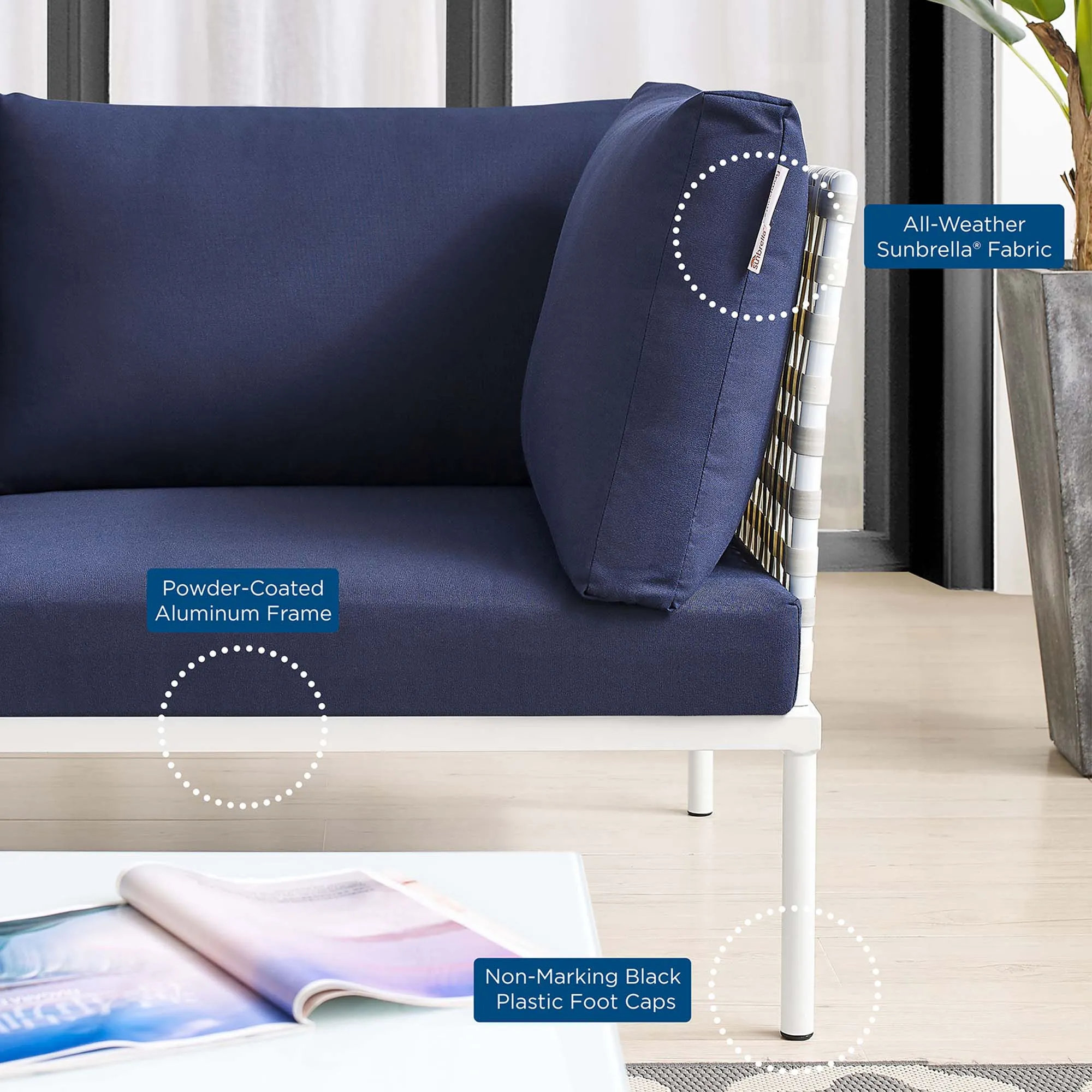 Harmony Sunbrella® Basket Weave Outdoor Patio Aluminum Sofa by Modway