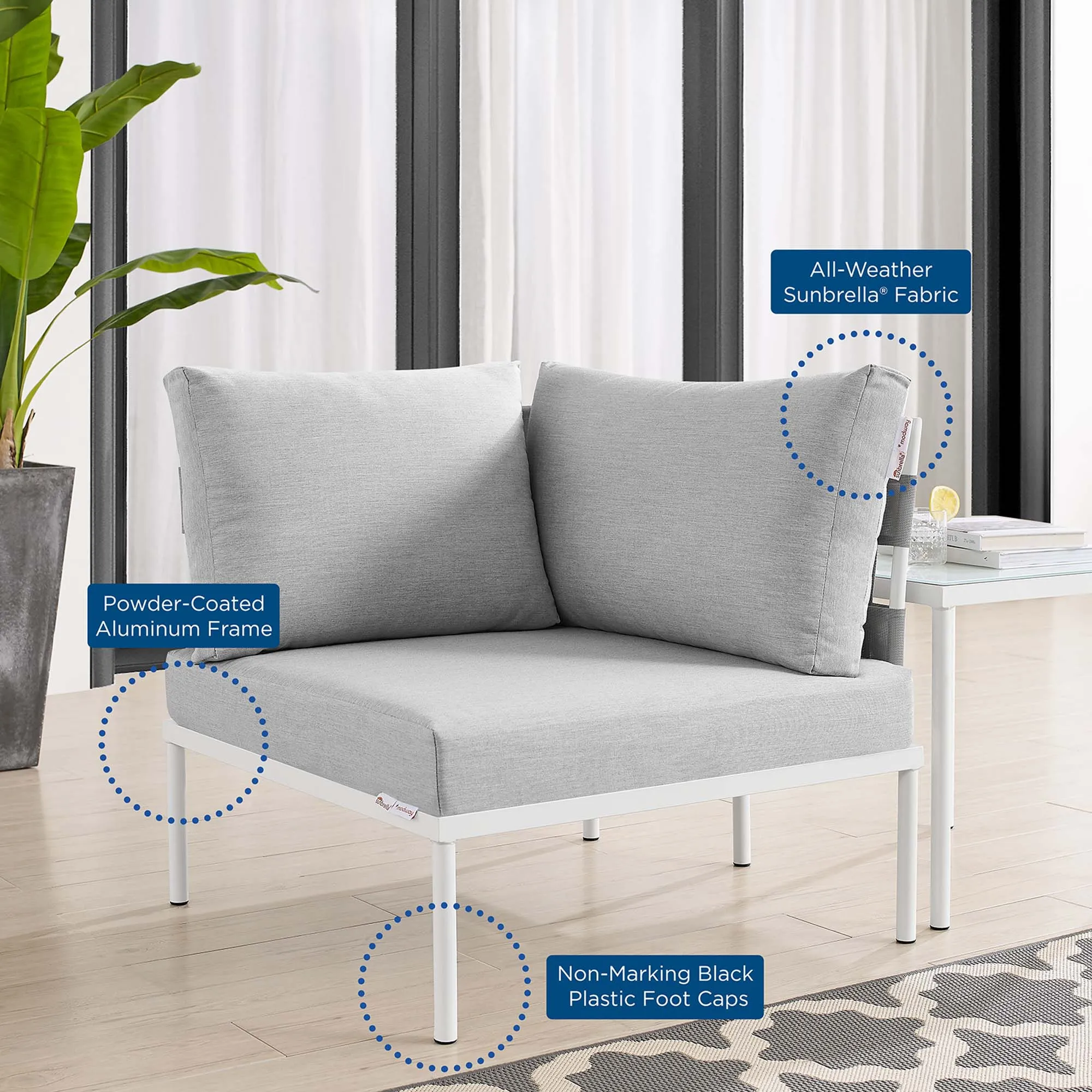 Harmony Sunbrella® Outdoor Patio Aluminum Corner Chair by Modway
