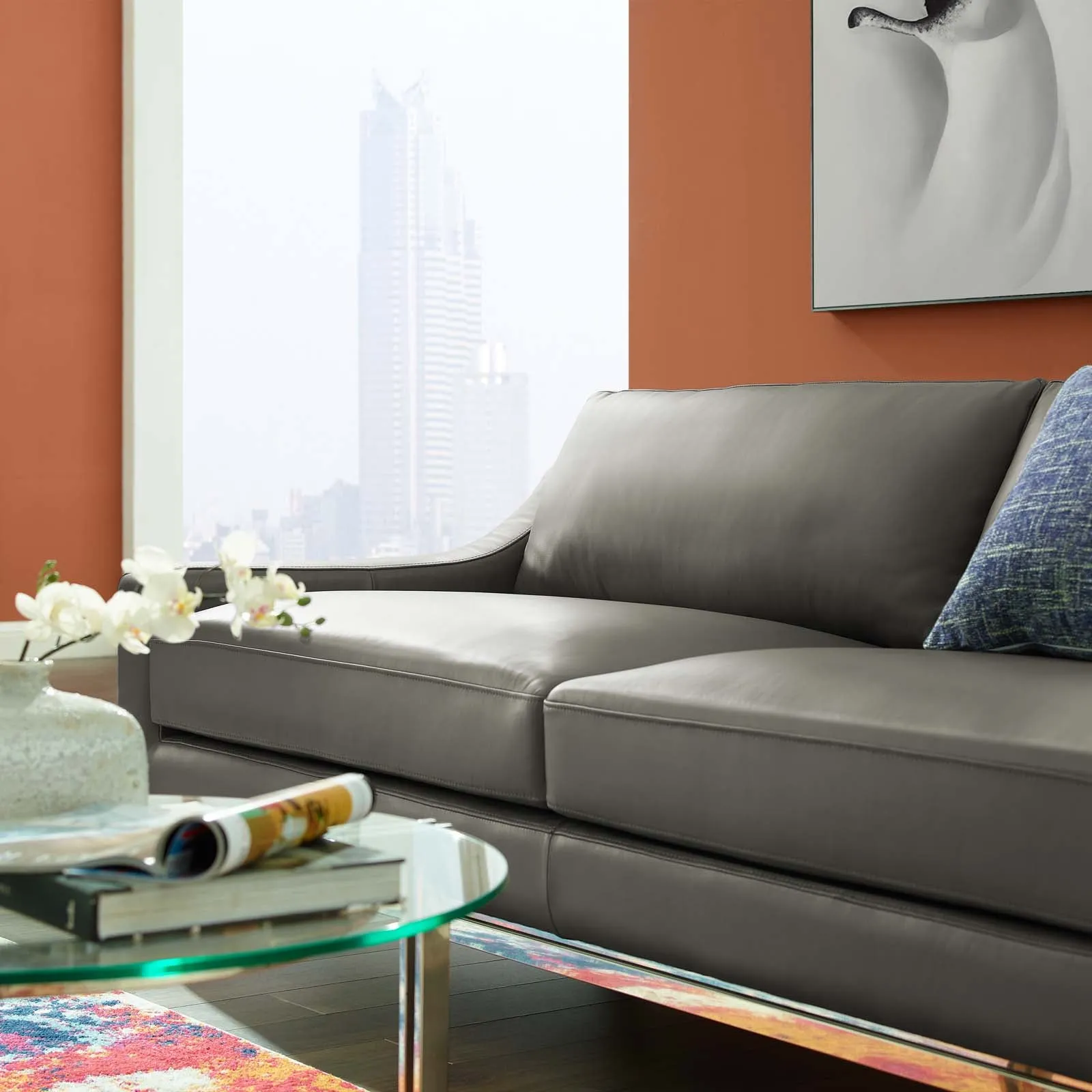 Harness 83.5" Stainless Steel Base Leather Sofa by Modway
