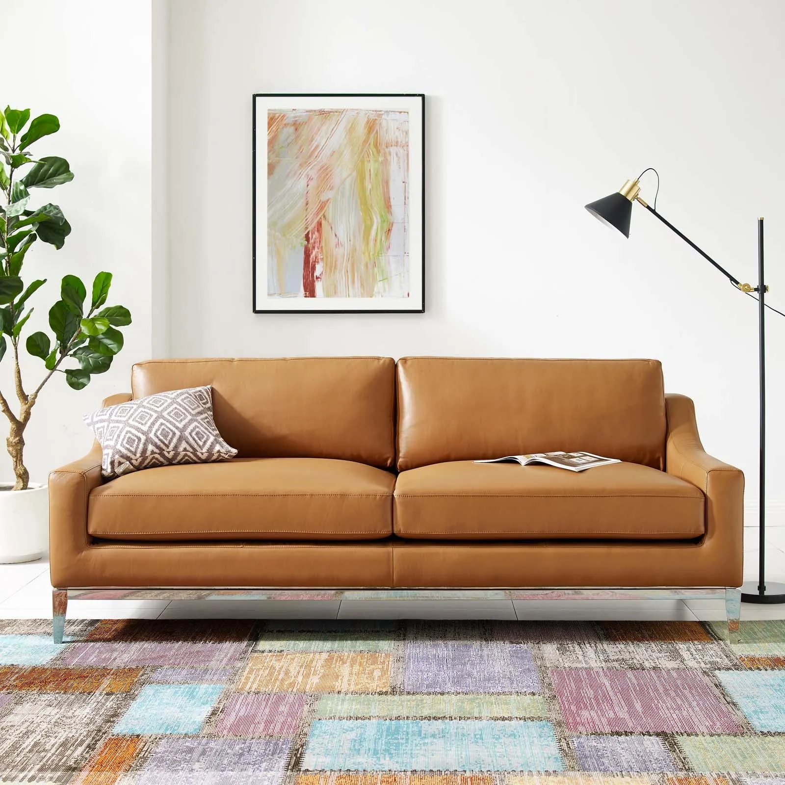 Harness 83.5" Stainless Steel Base Leather Sofa by Modway