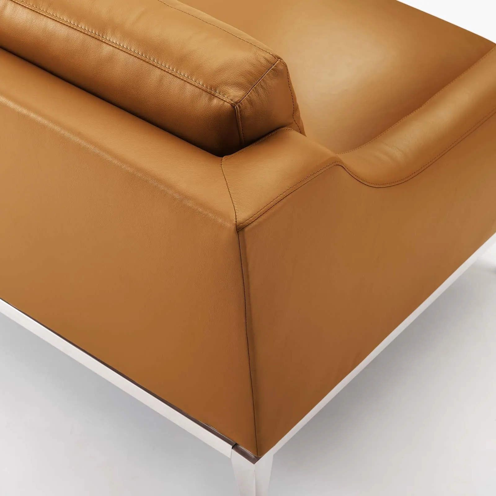 Harness 83.5" Stainless Steel Base Leather Sofa by Modway