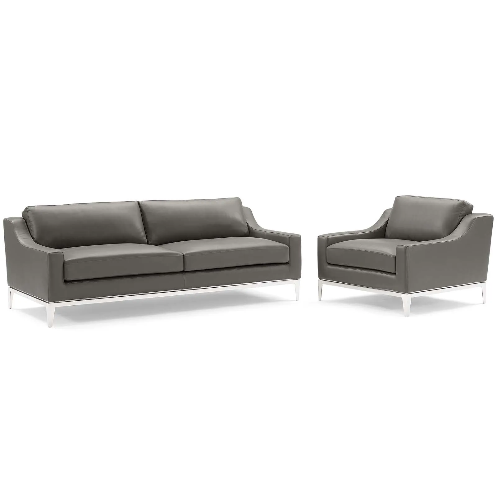 Harness Stainless Steel Base Leather Sofa & Armchair Set by Modway
