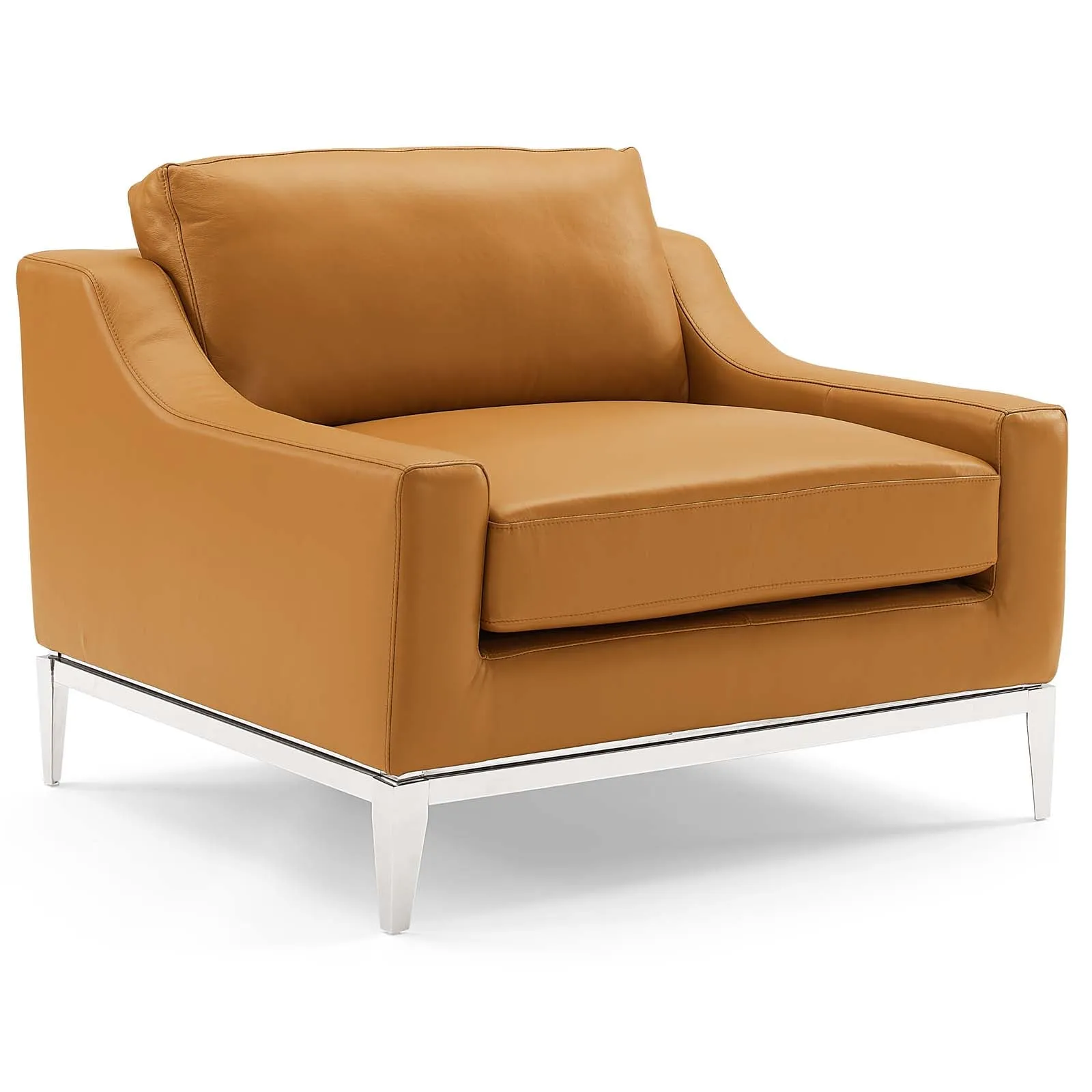 Harness Stainless Steel Base Leather Sofa & Armchair Set by Modway