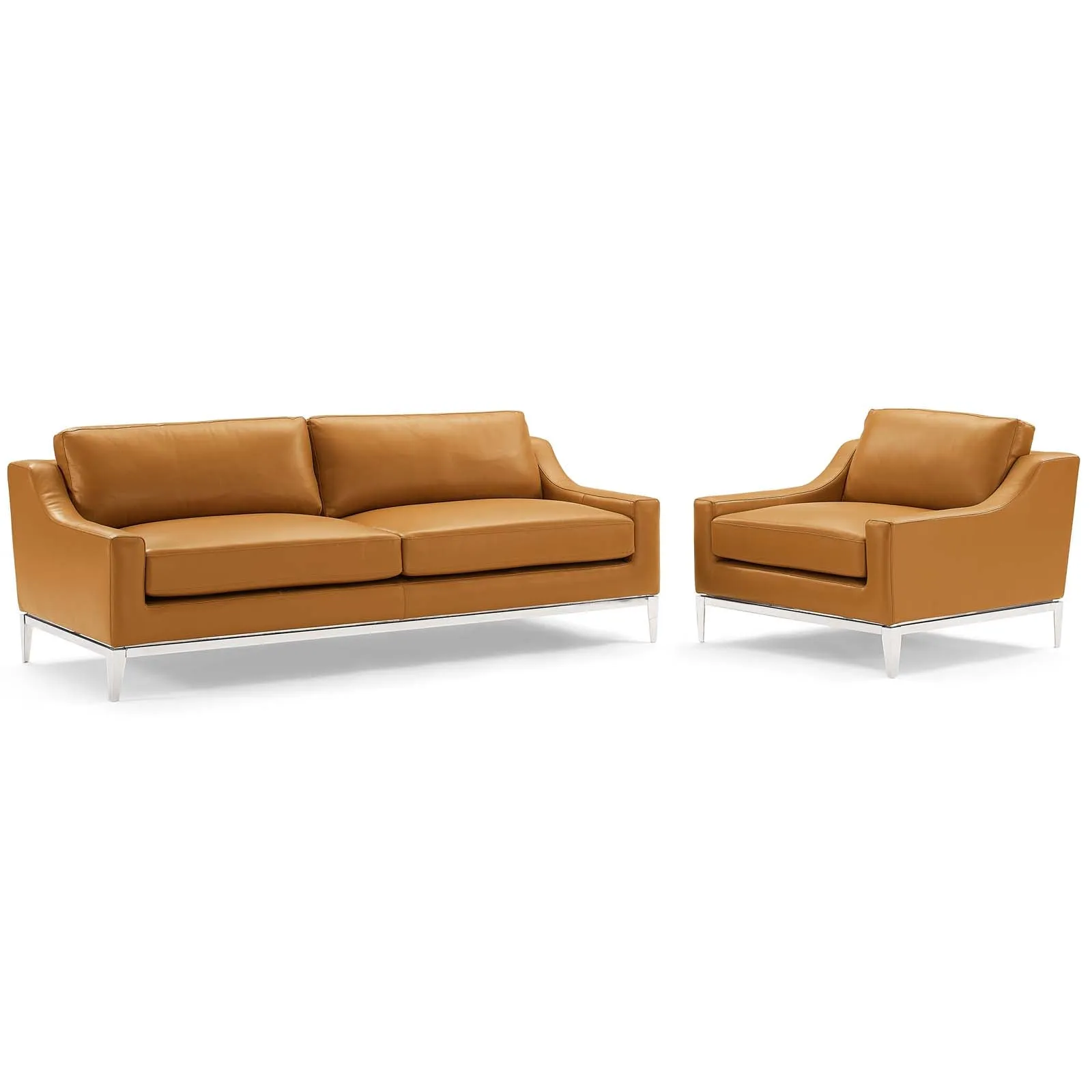 Harness Stainless Steel Base Leather Sofa & Armchair Set by Modway