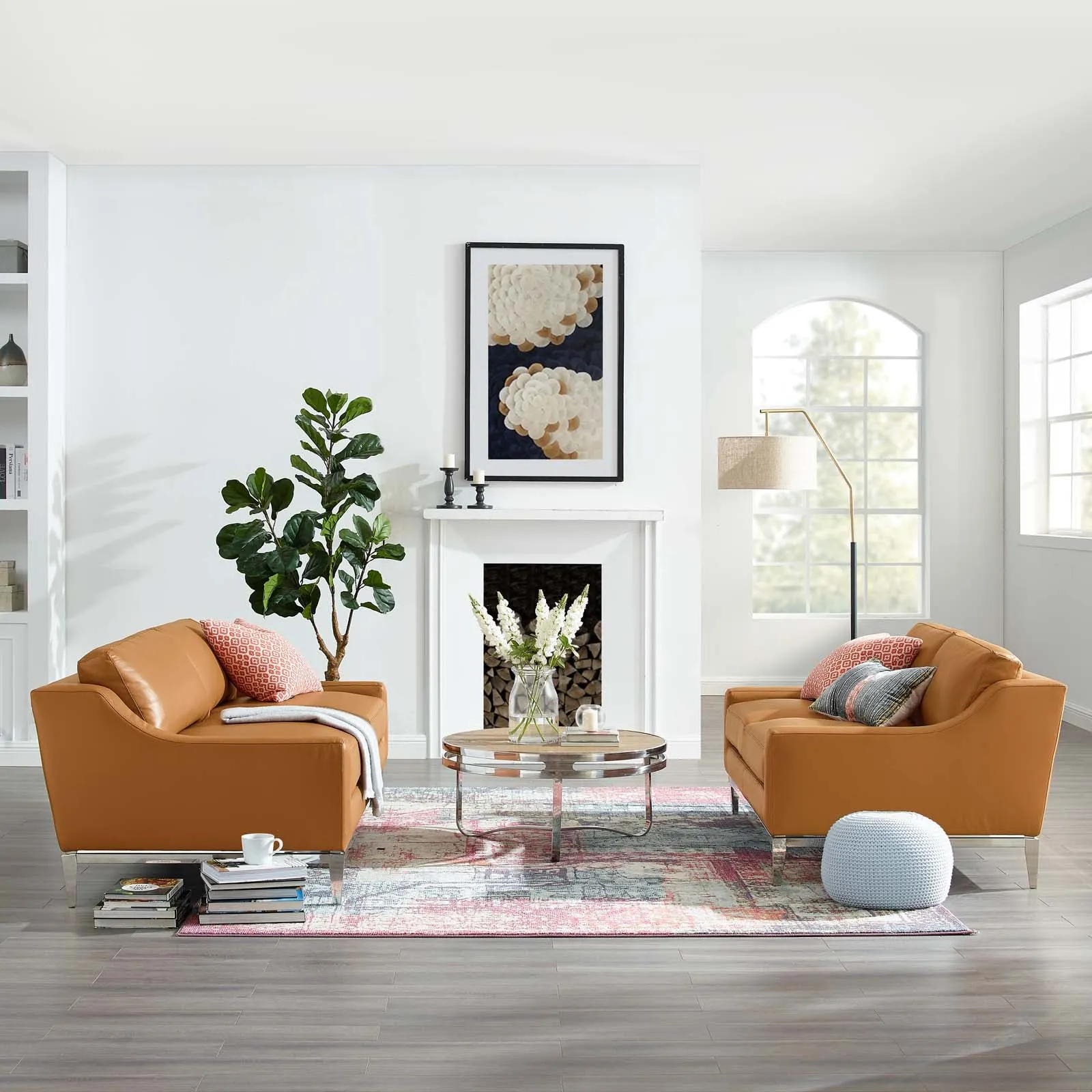 Harness Stainless Steel Base Leather Sofa and Loveseat Set by Modway