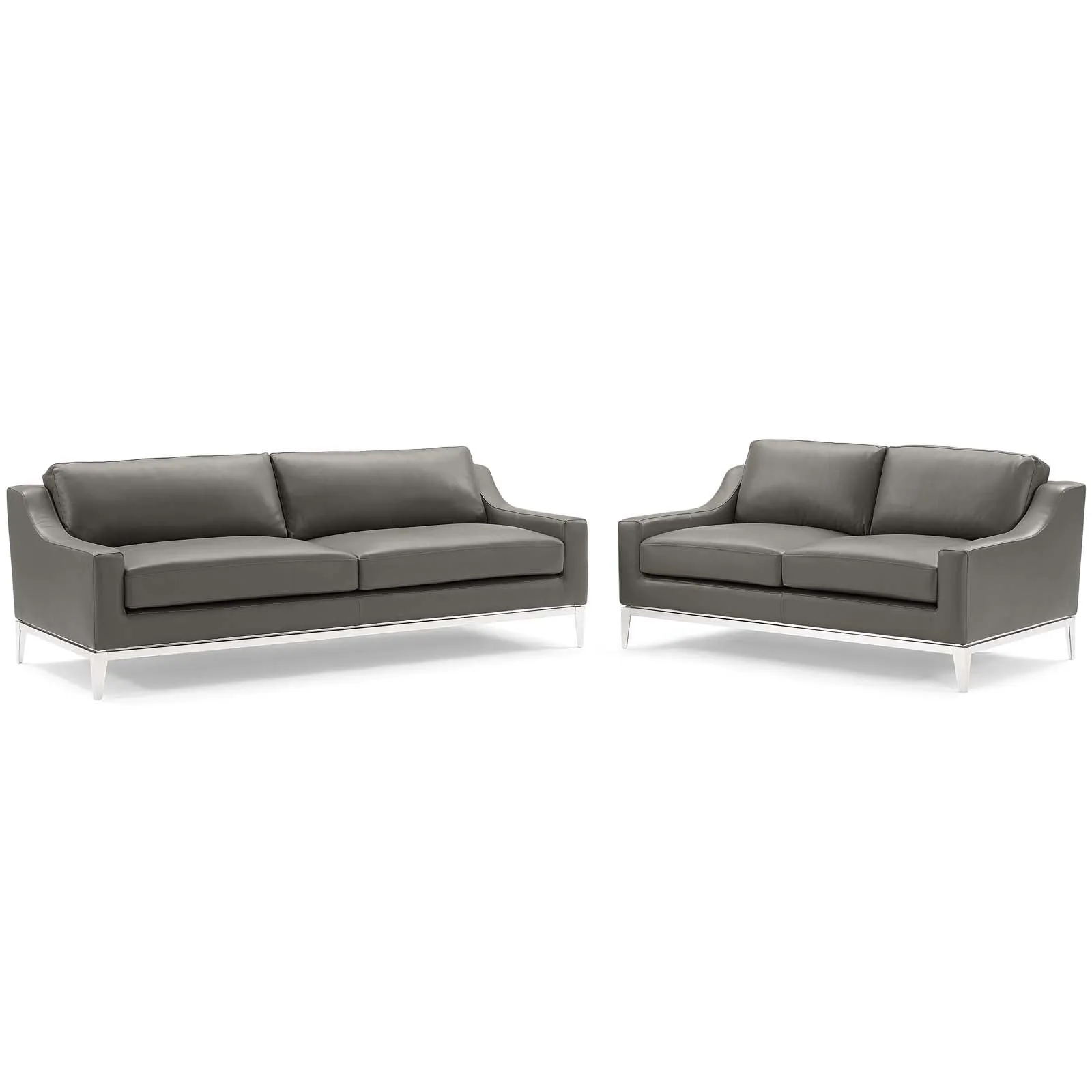Harness Stainless Steel Base Leather Sofa and Loveseat Set by Modway