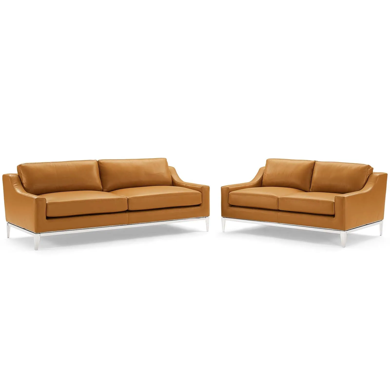 Harness Stainless Steel Base Leather Sofa and Loveseat Set by Modway