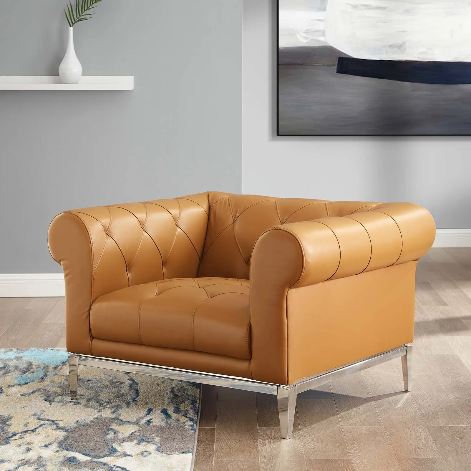 Idyll Tufted Button Upholstered Leather Chesterfield Armchair by Modway