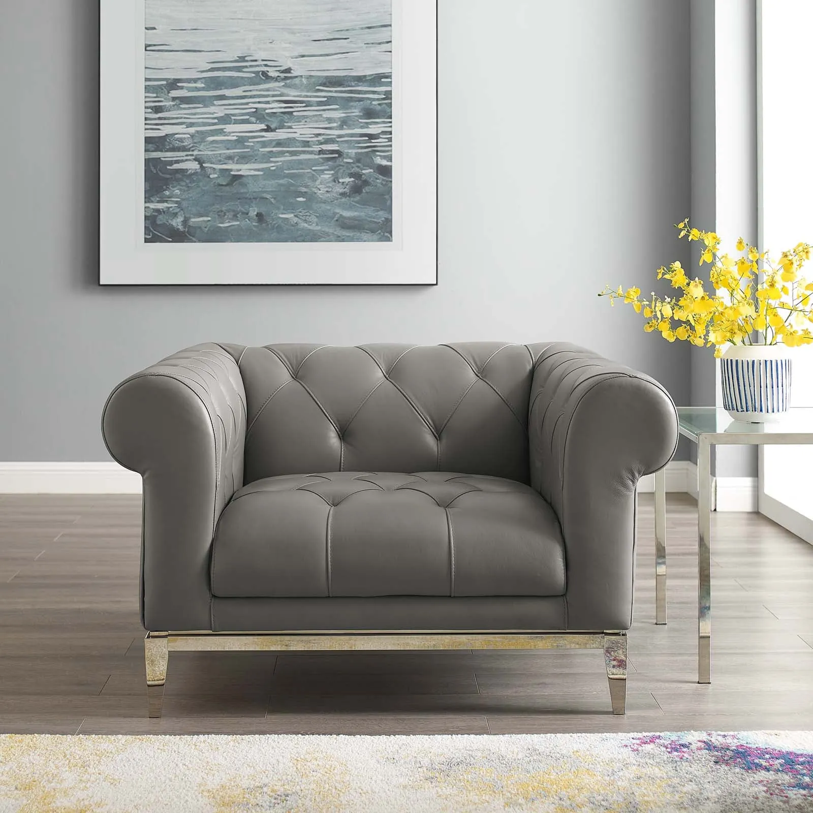 Idyll Tufted Button Upholstered Leather Chesterfield Armchair by Modway