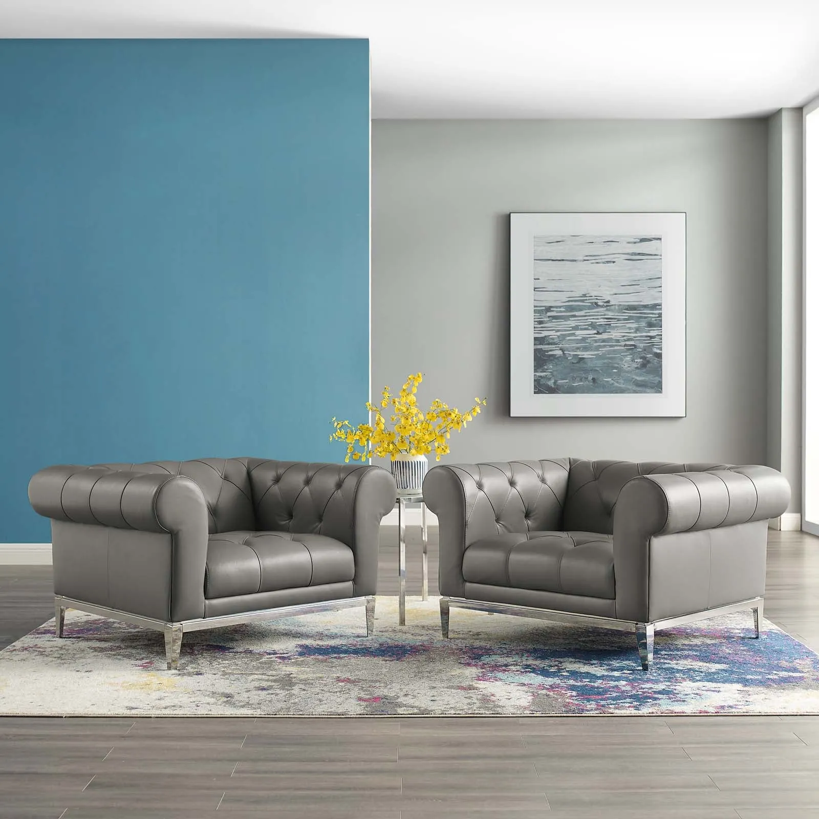 Idyll Tufted Upholstered Leather Armchair Set of 2 by Modway