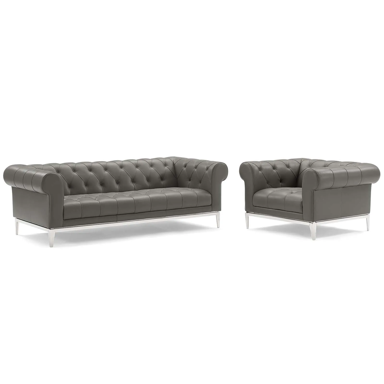 Idyll Tufted Upholstered Leather Sofa and Armchair Set by Modway