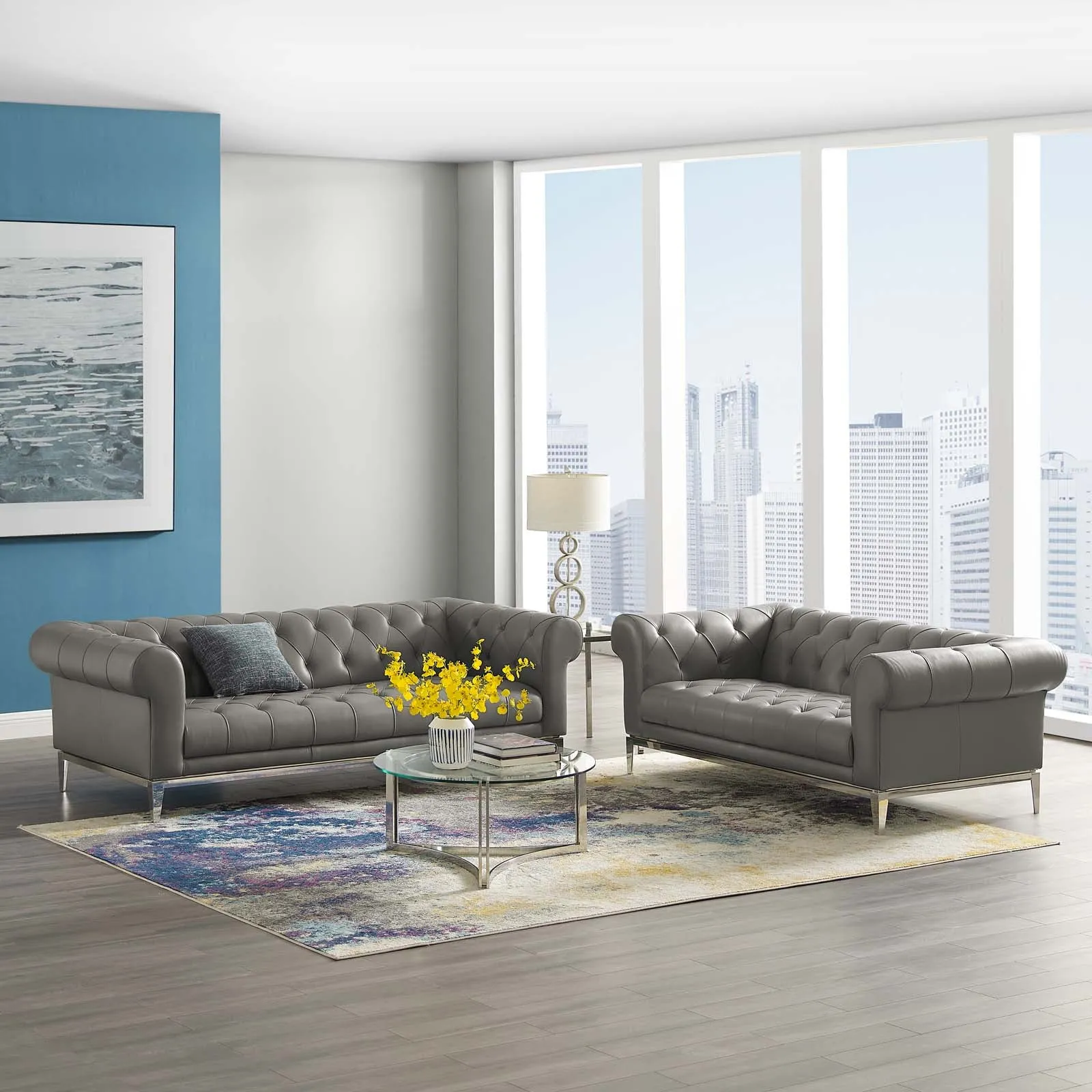 Idyll Tufted Upholstered Leather Sofa and Loveseat Set by Modway