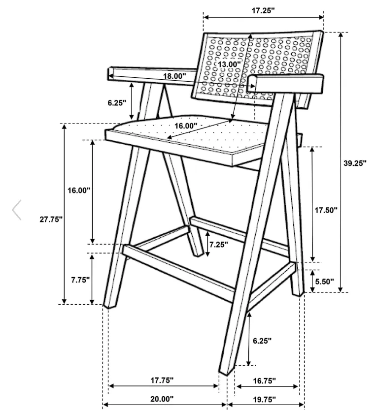 Kane Solid Wood Bar Stool With Woven Rattan Back And Upholstered Seat Light Walnut