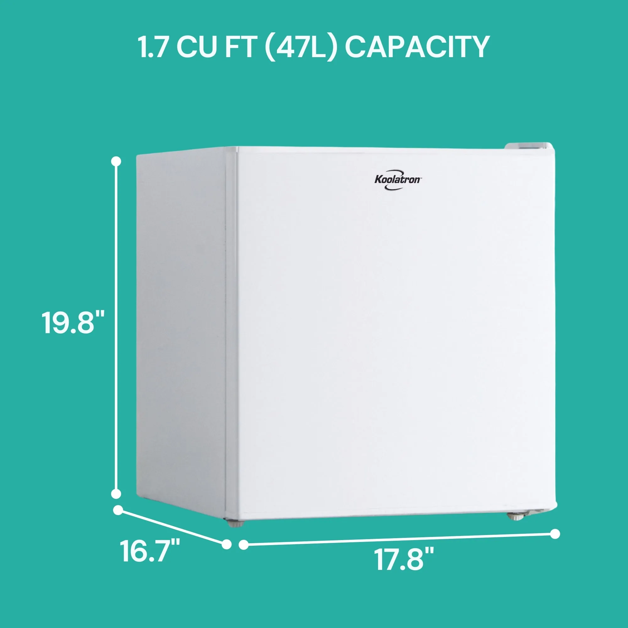Koolatron 1.7 Cu Ft (47L) Compact Fridge With Freezer | White | Compressor Mini Fridge | Reversible Door | Flat Back | Removable Shelf | Snacks Frozen Meals Drinks Beer Beverages College Dorm Office