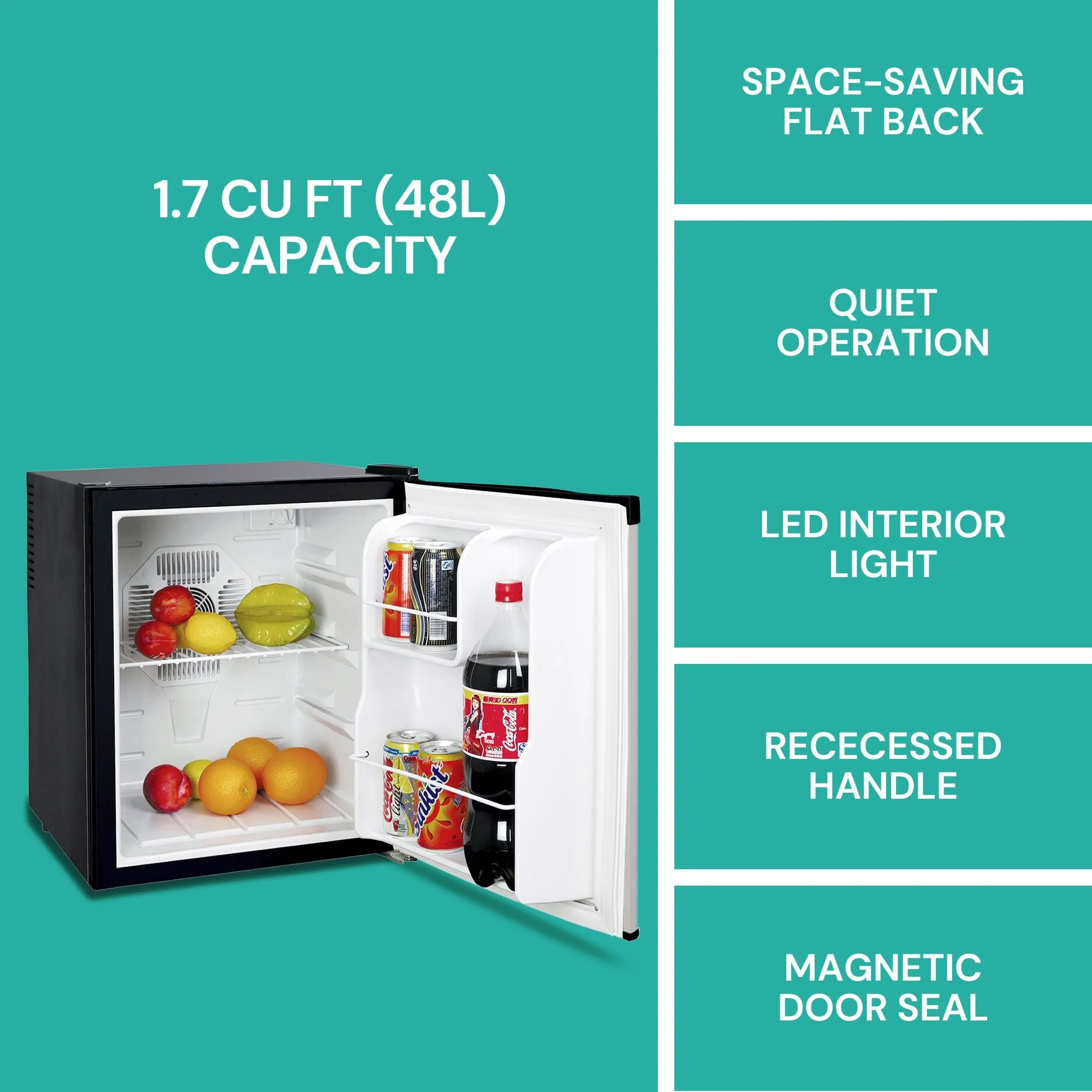 Koolatron SuperKool AC/DC Refrigerator 1.7 Cu Ft (48L) | Thermoelectric Heat Pipe Fridge | 12V DC & 110V AC Power Cords | Stainless Steel Portable Cooler Fits Most Truck Cabs | Silver & Black