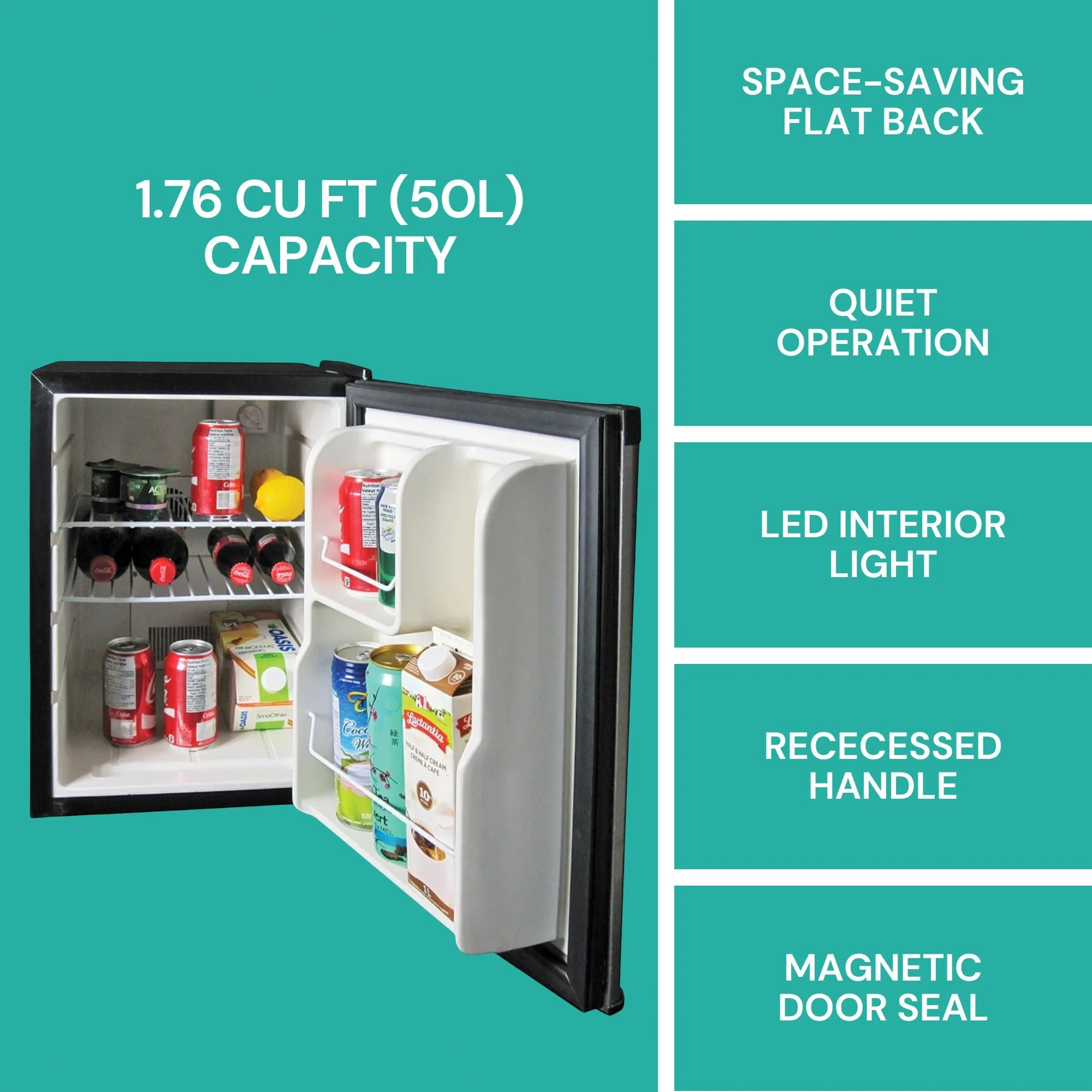 Koolatron SuperKool AC/DC Refrigerator 1.76 Cu Ft (50L) | Thermoelectric Heat Pipe Fridge | 12V DC & 110V AC Power Cords | Stainless Steel Portable Cooler Fits Most Truck Cabs | Silver & Black