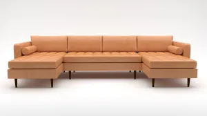 Ladybird 132" Leather Double Chaise with Armless Loveseat