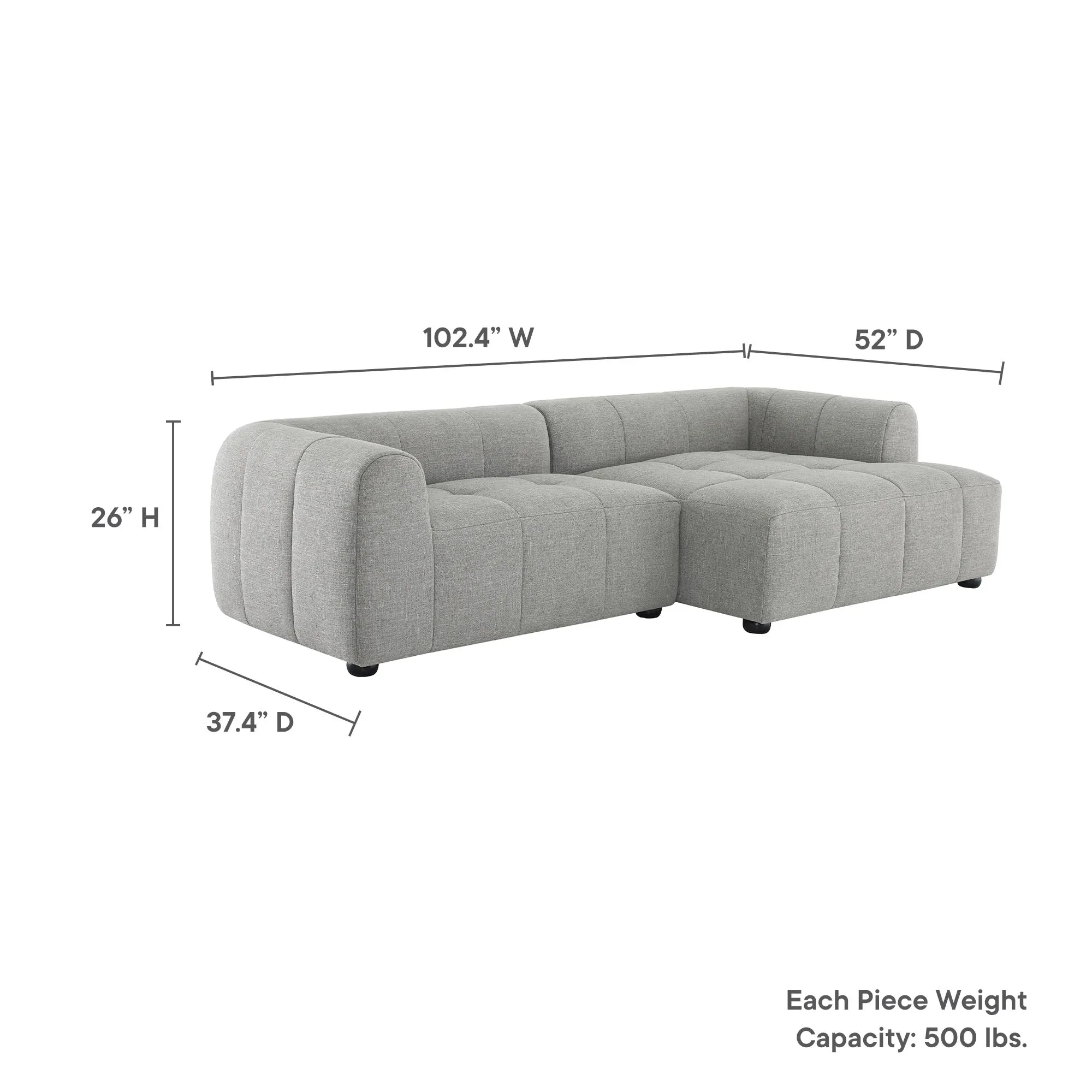 Liana  Right-Facing Upholstered Fabric Modular Sofa with Chaise