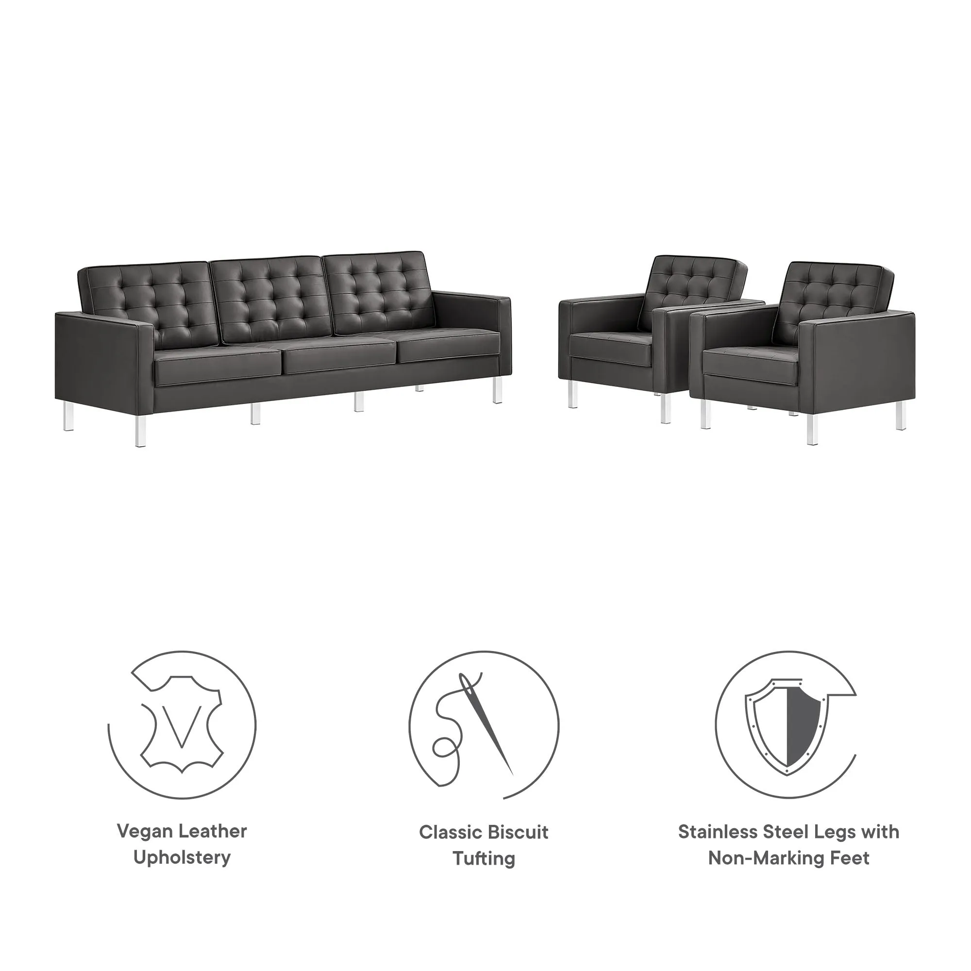 Loft Tufted Vegan Leather 3-Piece Furniture Set by Modway
