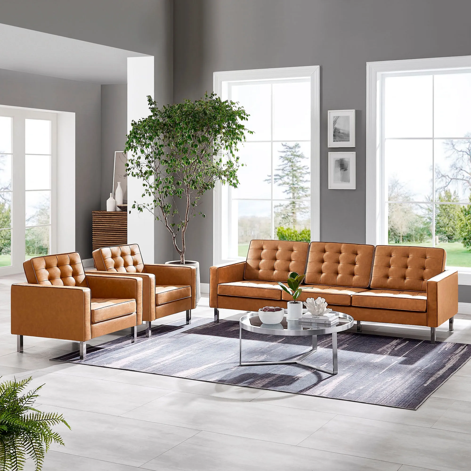 Loft Tufted Vegan Leather 3-Piece Furniture Set by Modway