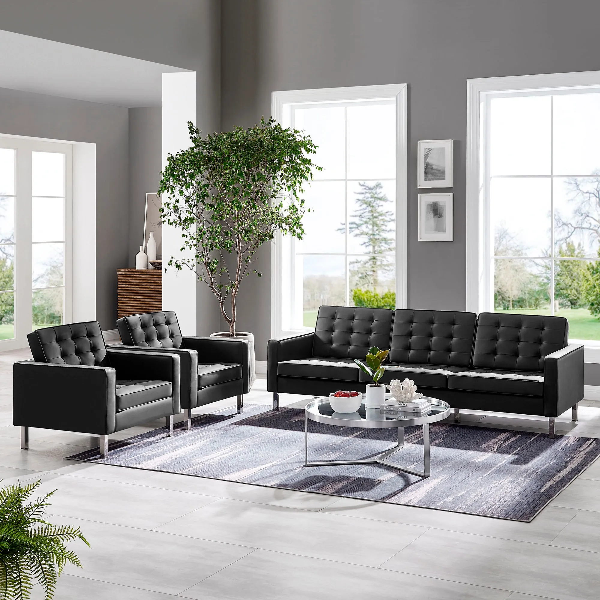 Loft Tufted Vegan Leather 3-Piece Furniture Set by Modway