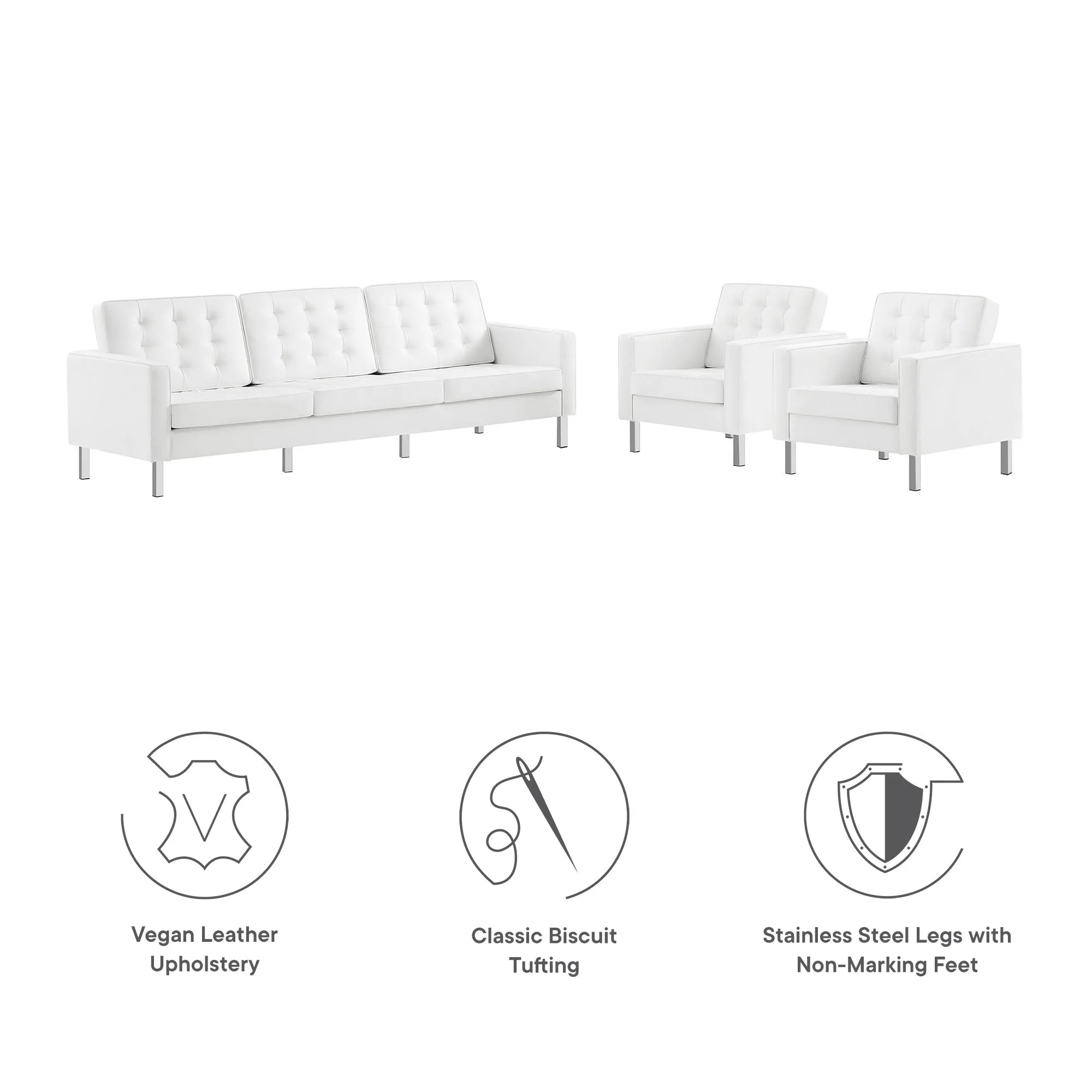 Loft Tufted Vegan Leather 3-Piece Furniture Set by Modway