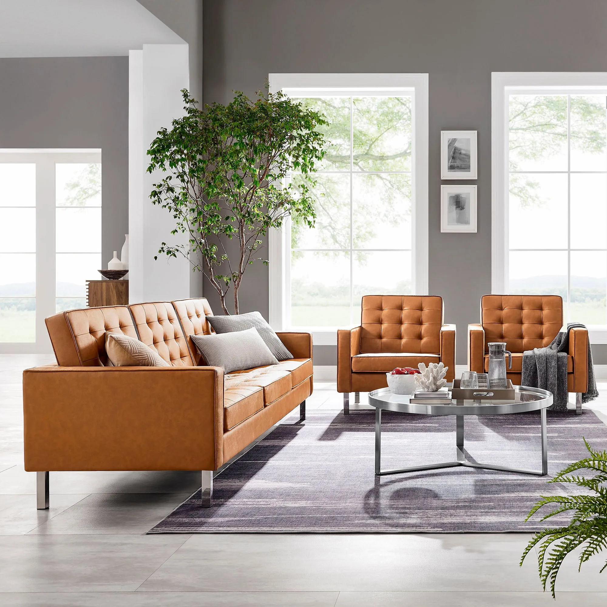 Loft Tufted Vegan Leather 3-Piece Furniture Set by Modway