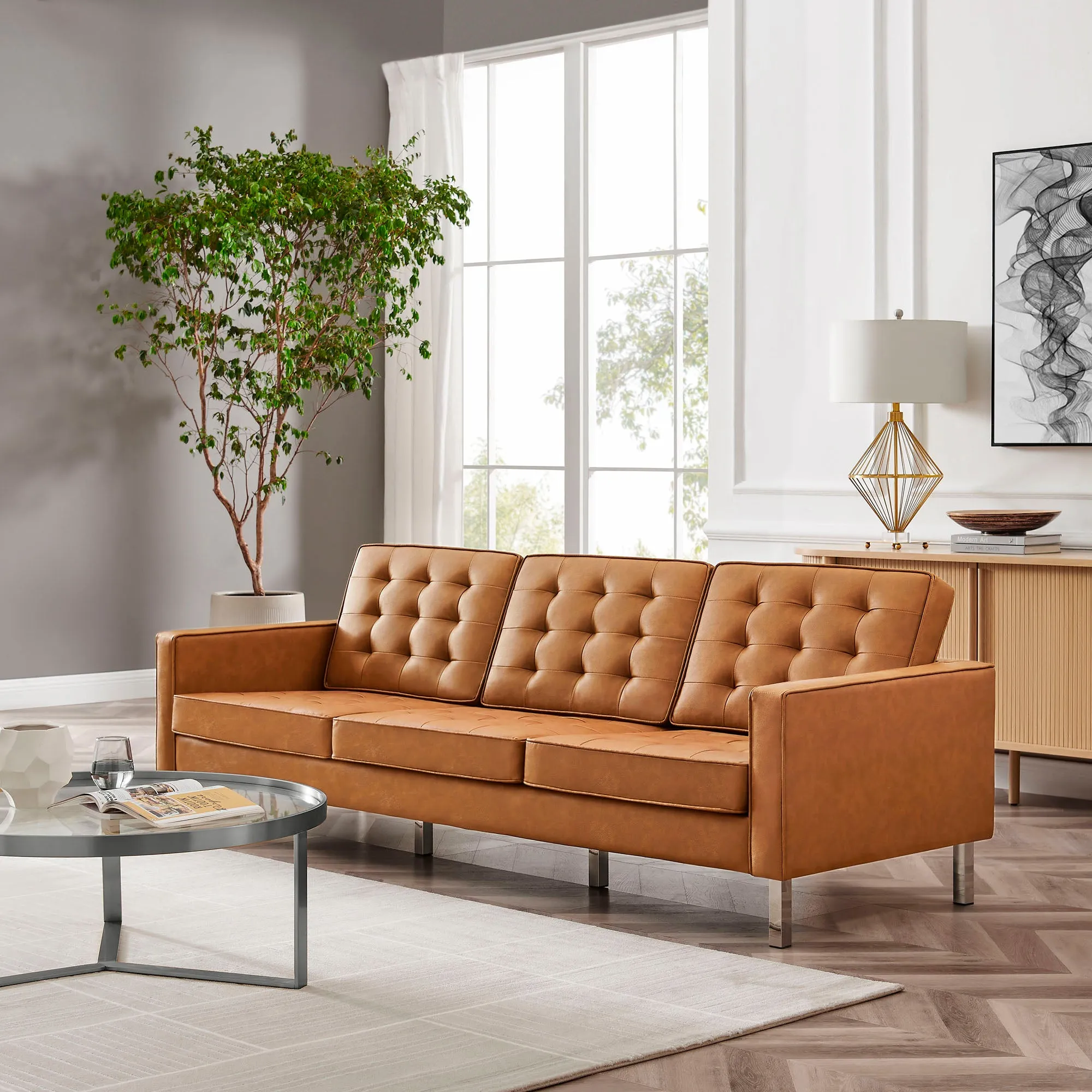 Loft Tufted Vegan Leather Sofa by Modway