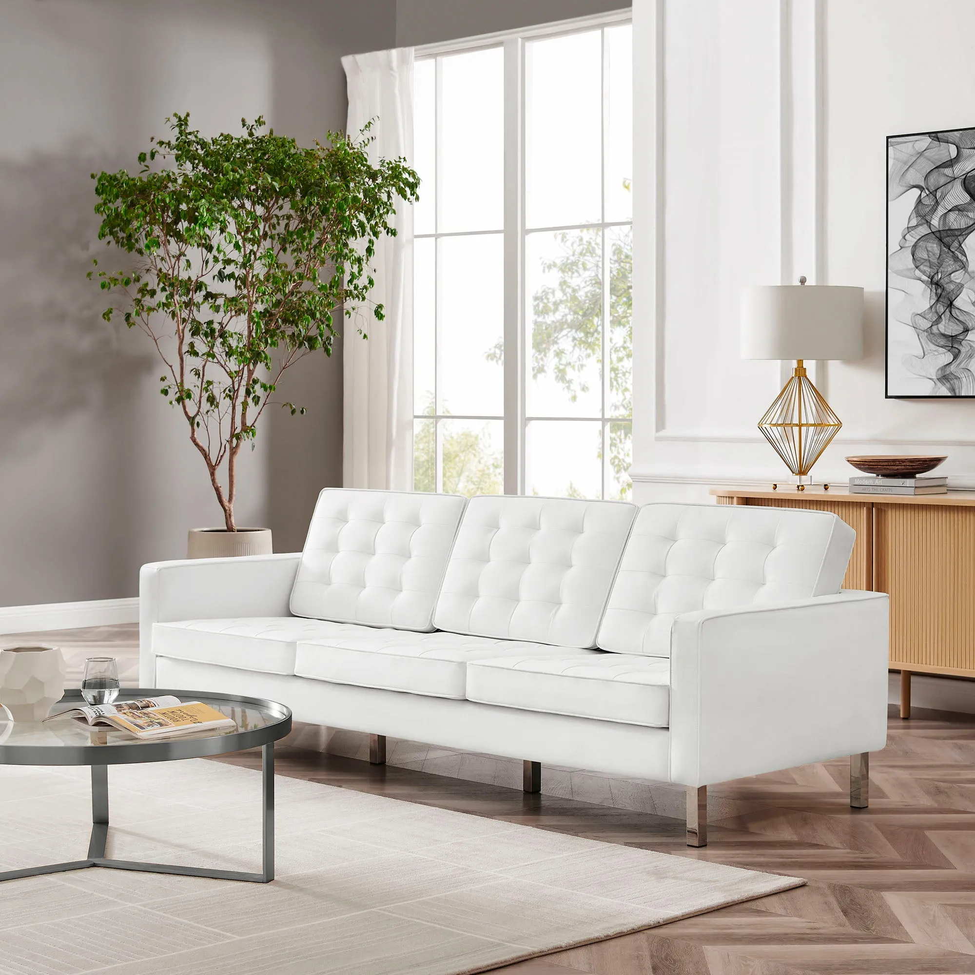 Loft Tufted Vegan Leather Sofa by Modway