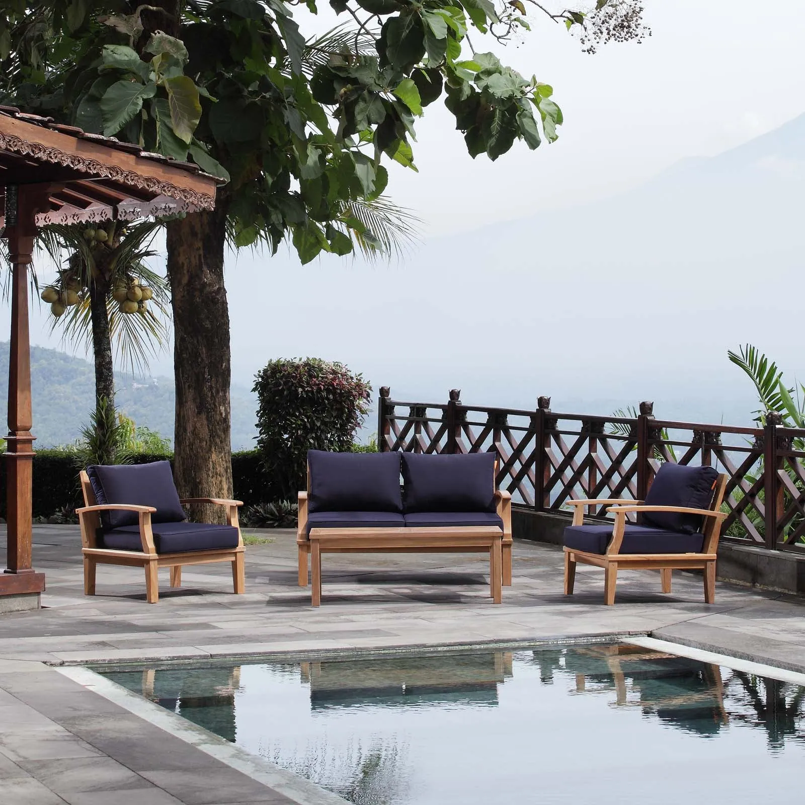 Marina 4 Piece Outdoor Patio Teak Set by Modway