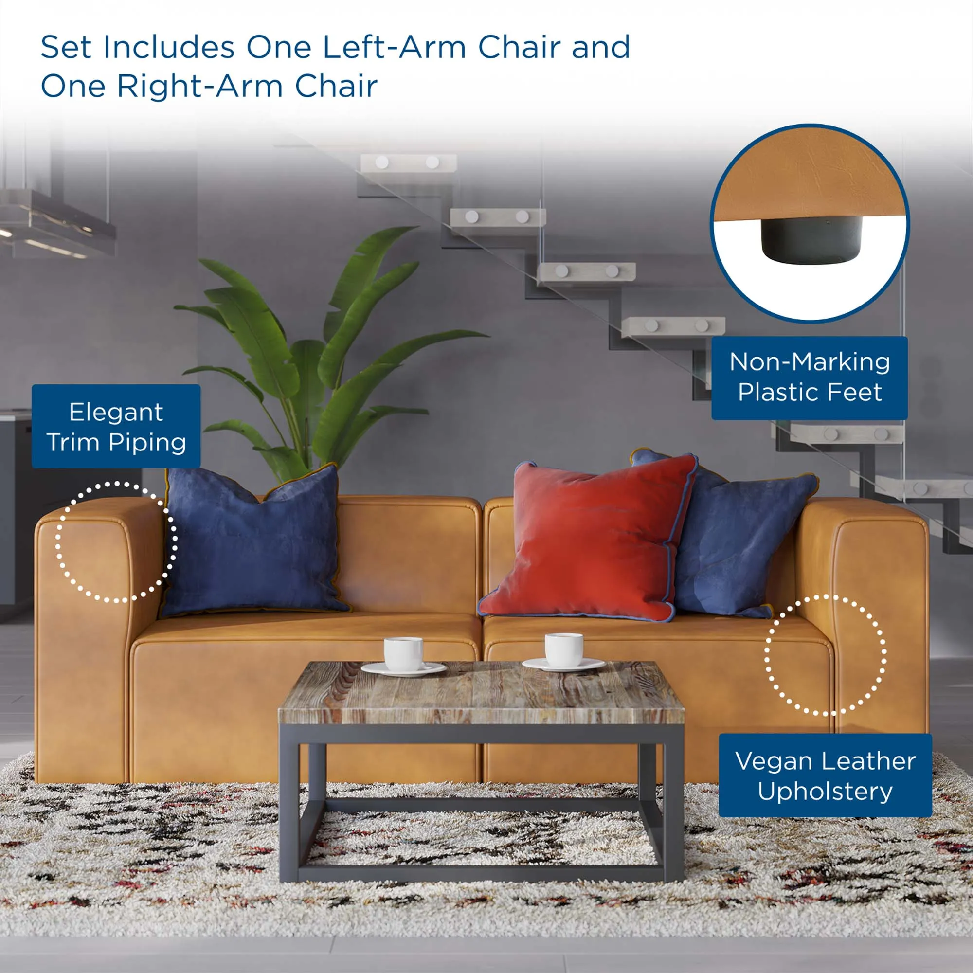 Mingle Vegan Leather 2-Piece Sectional Sofa Loveseat by Modway
