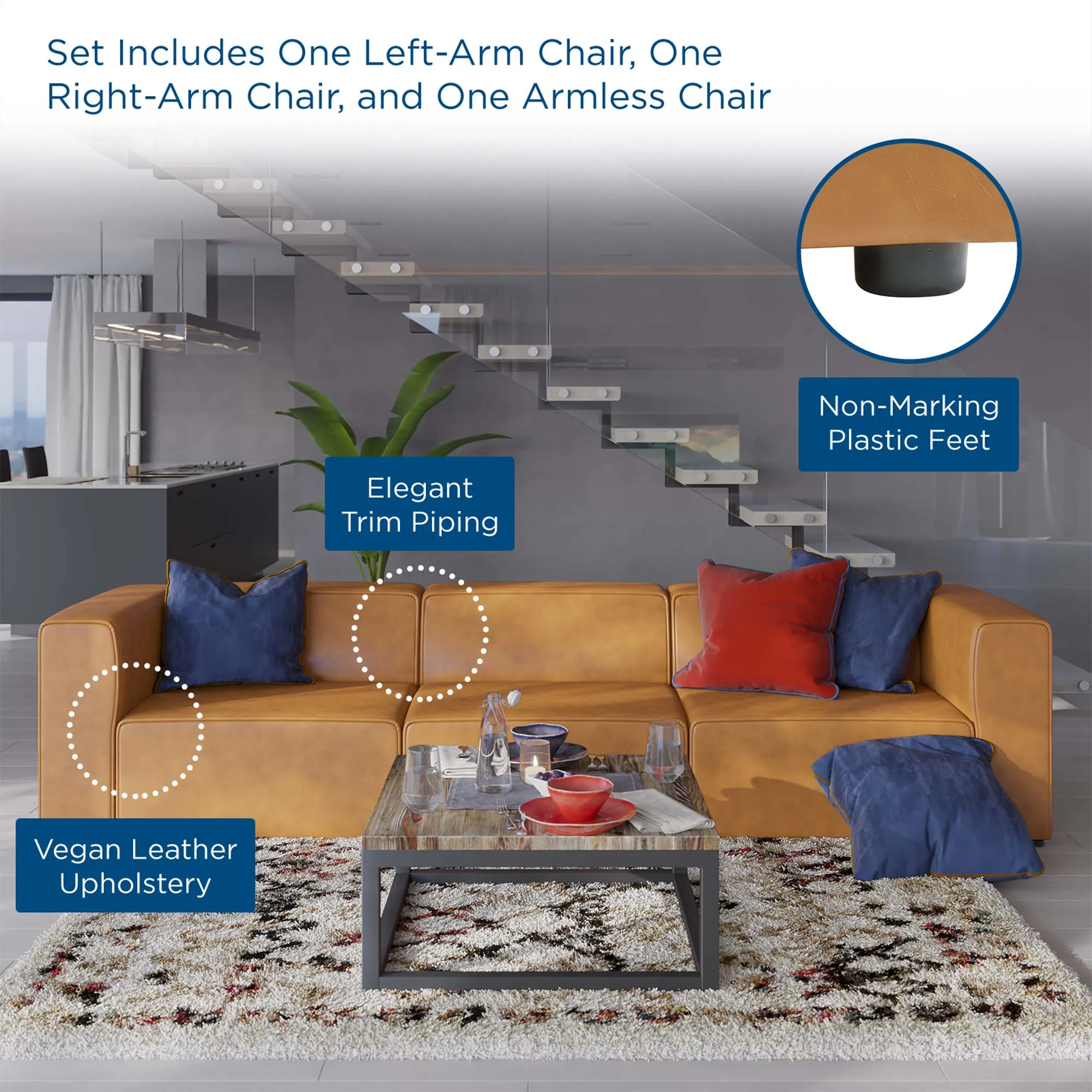 Mingle Vegan Leather 3-Piece Sectional Sofa by Modway
