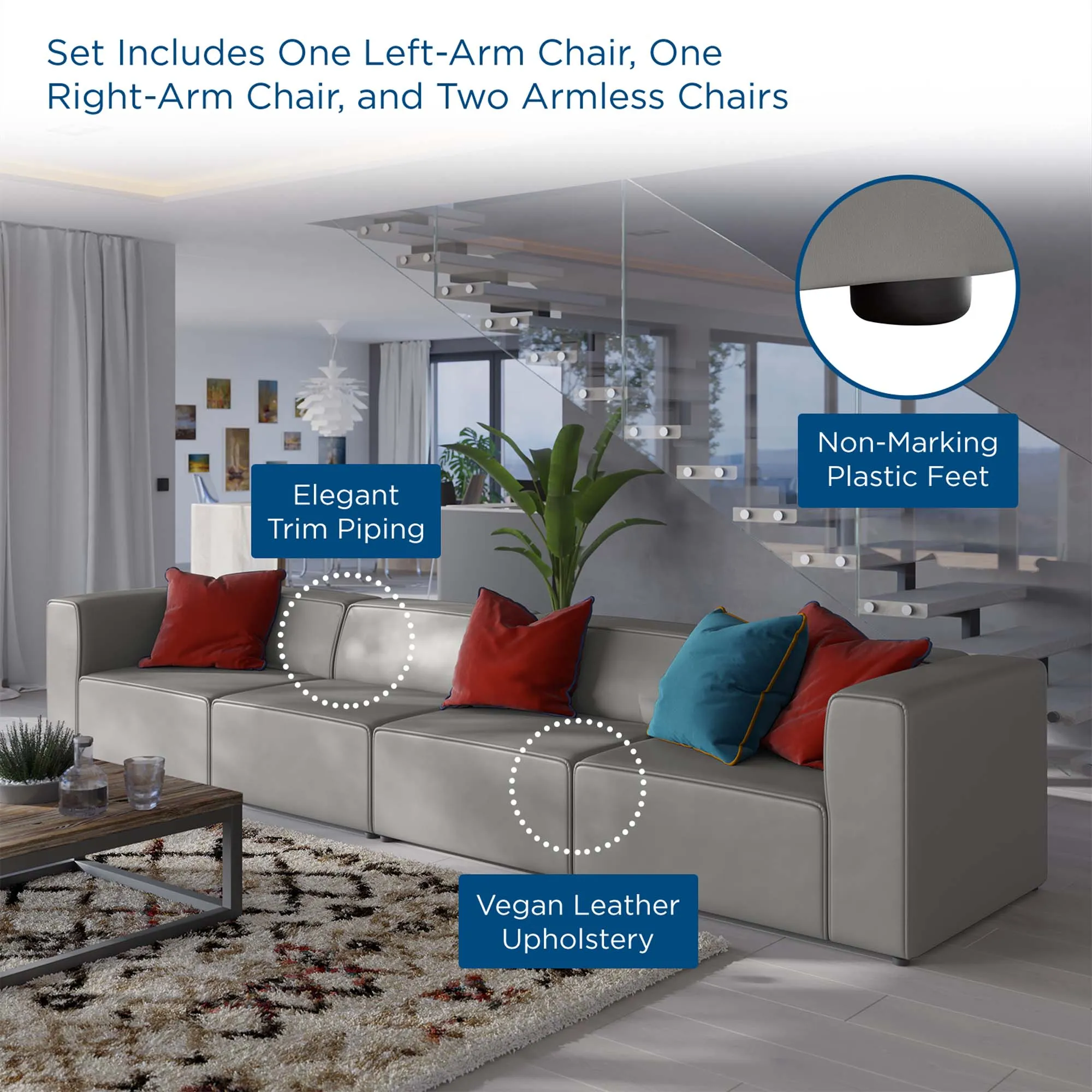 Mingle Vegan Leather 4-Piece Sectional Sofa by Modway