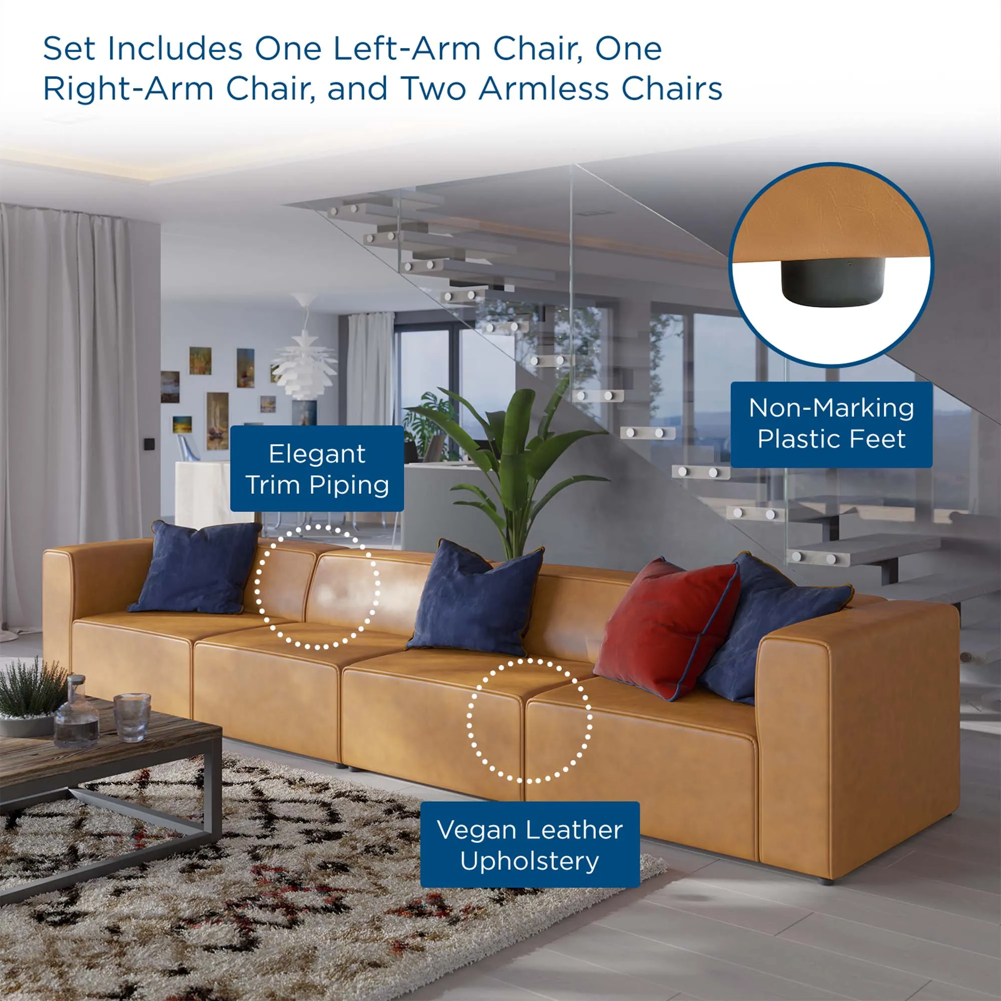 Mingle Vegan Leather 4-Piece Sectional Sofa by Modway