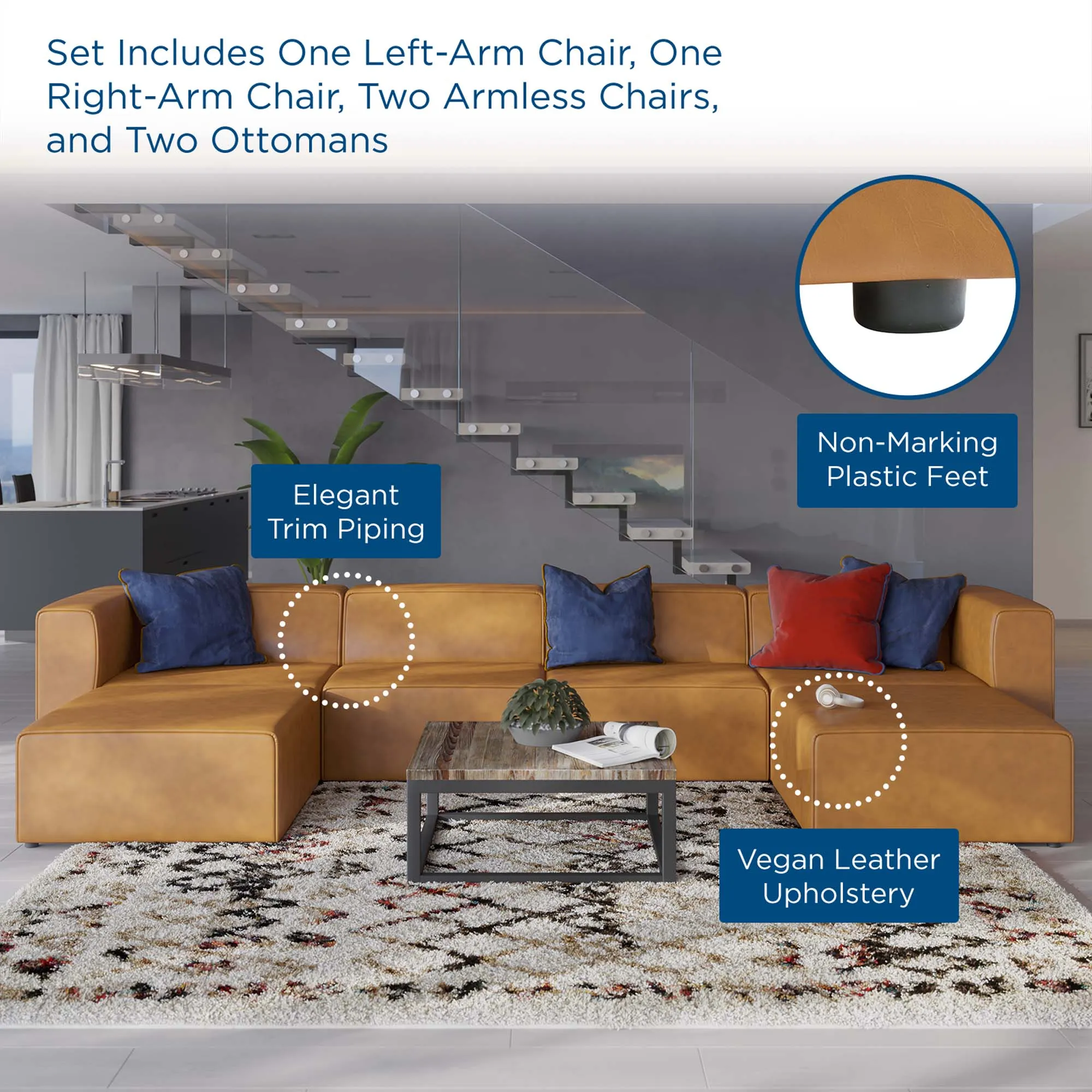 Mingle Vegan Leather 4-Piece Sofa and 2 Ottomans Set by Modway