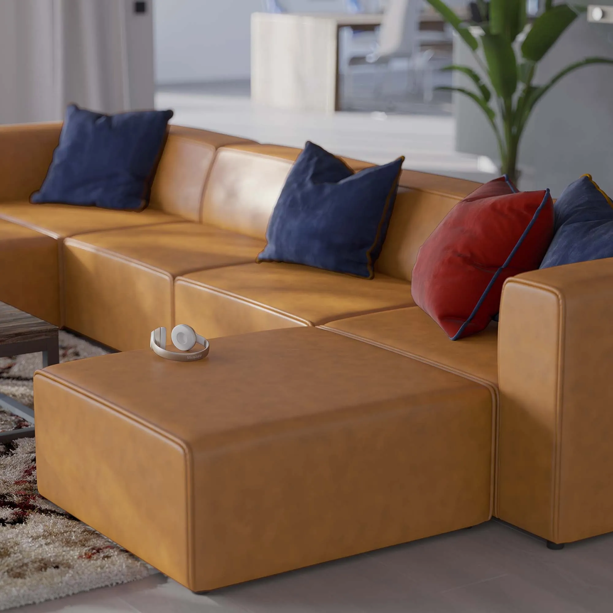 Mingle Vegan Leather 4-Piece Sofa and 2 Ottomans Set by Modway