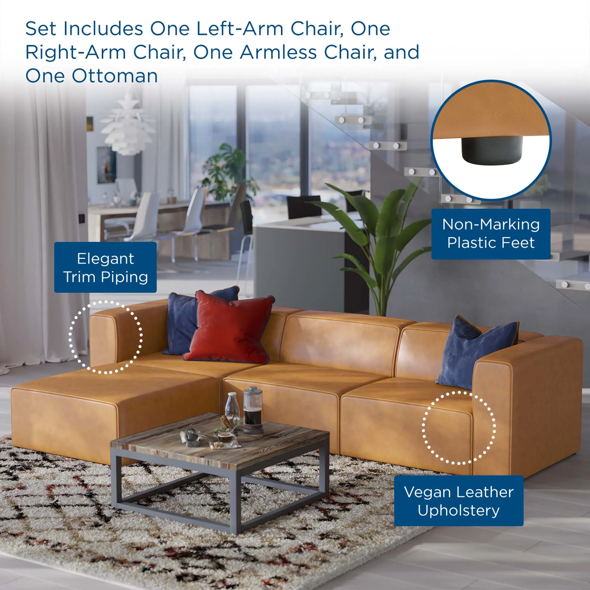 Mingle Vegan Leather Sofa and Ottoman Set by Modway