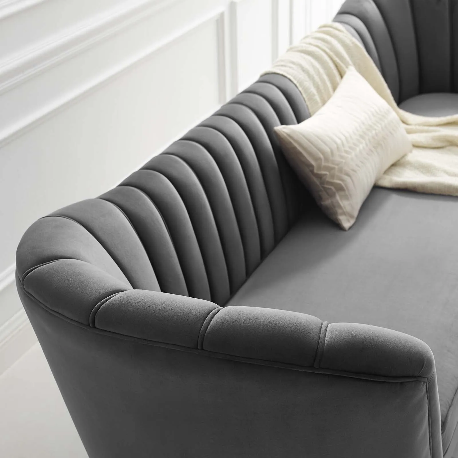 Opportunity Vertical Channel Tufted Curved Performance Velvet Sofa by Modway