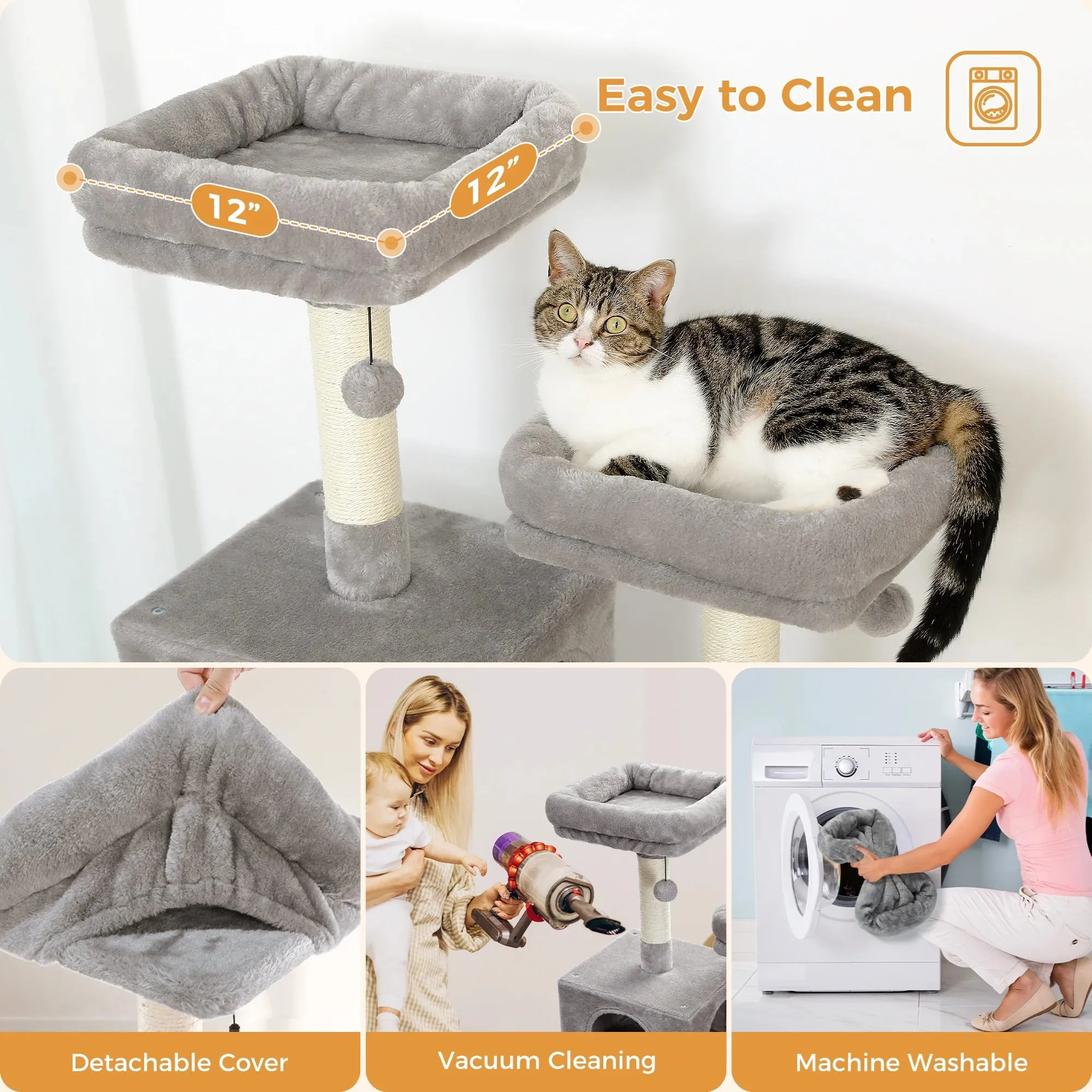 PAWZ Road AMT0204GY 73"Cat Tree for Large Cats Multi Level Play Tower Condo 7 Sisal Cat Scratching Posts Gray