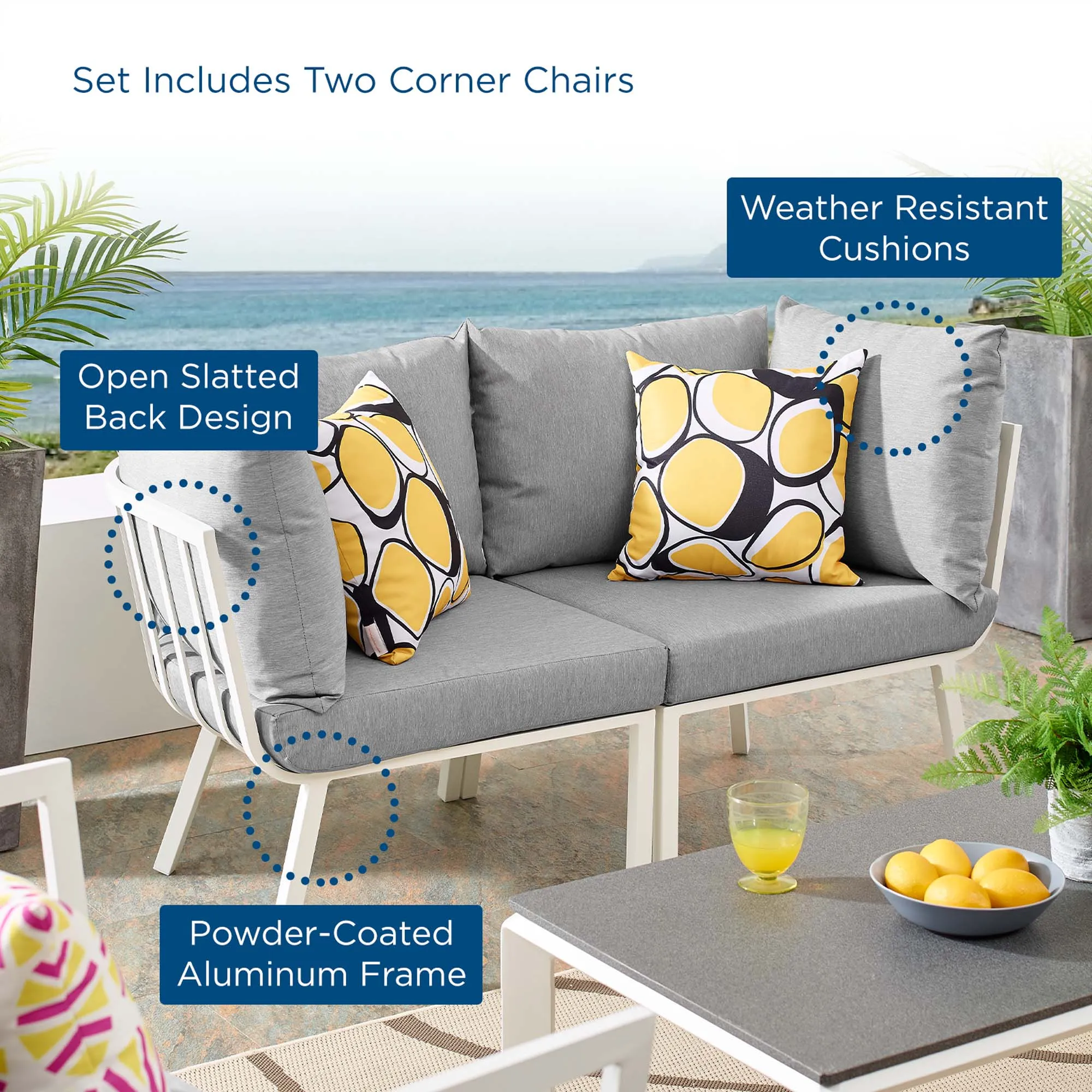 Riverside 2 Piece Outdoor Patio Aluminum Sectional Sofa Set by Modway