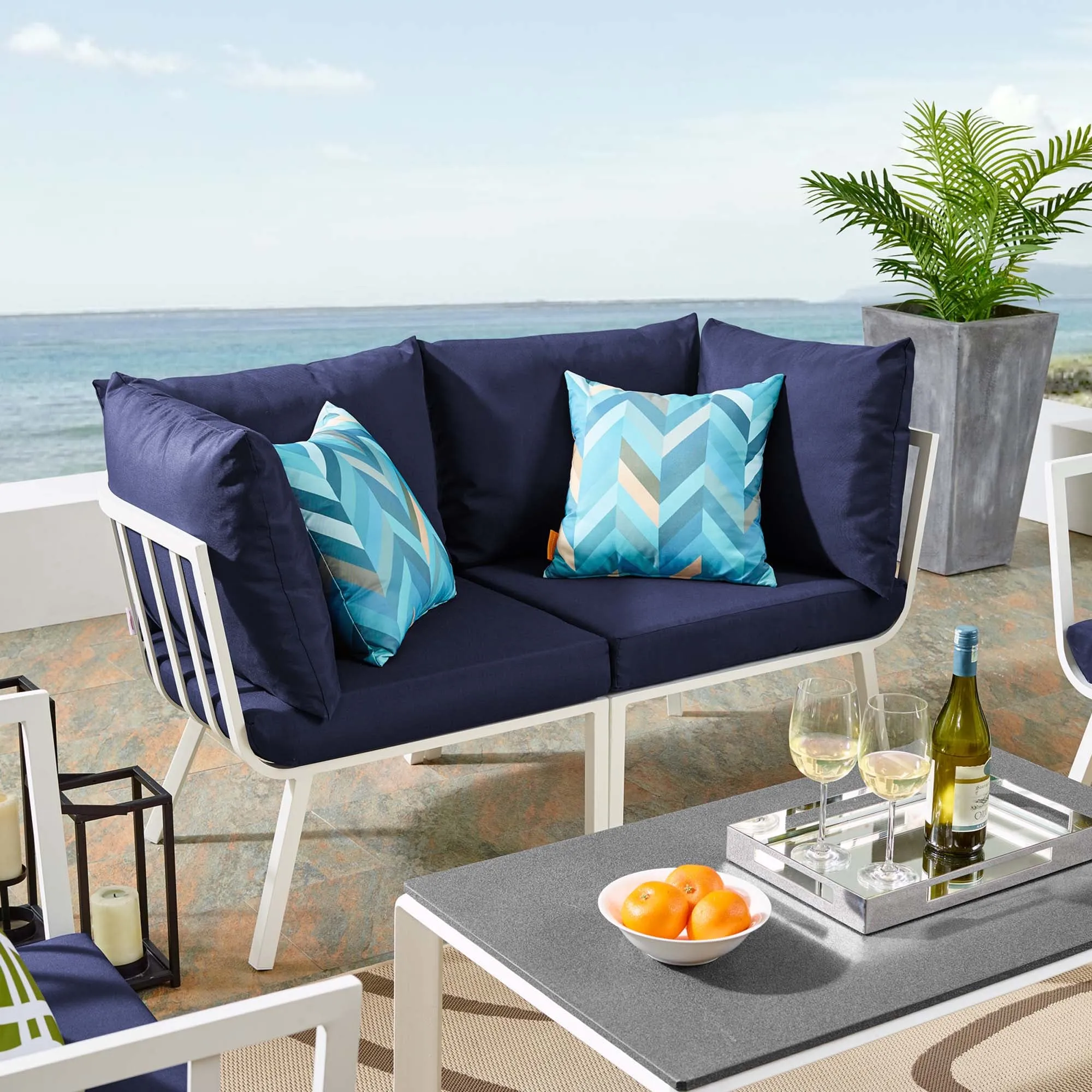 Riverside 2 Piece Outdoor Patio Aluminum Sectional Sofa Set by Modway