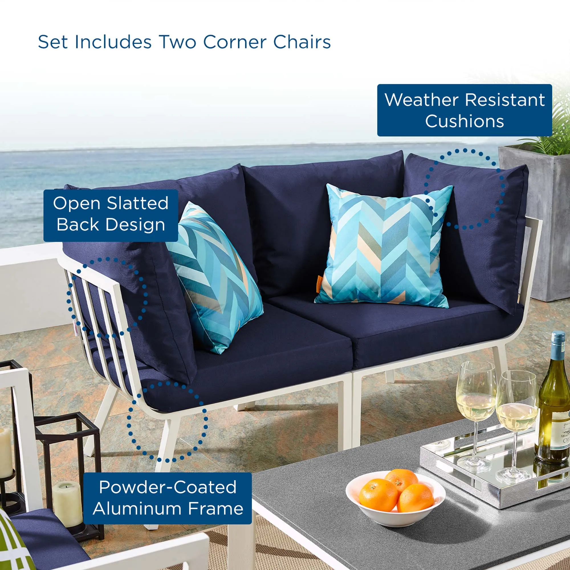 Riverside 2 Piece Outdoor Patio Aluminum Sectional Sofa Set by Modway