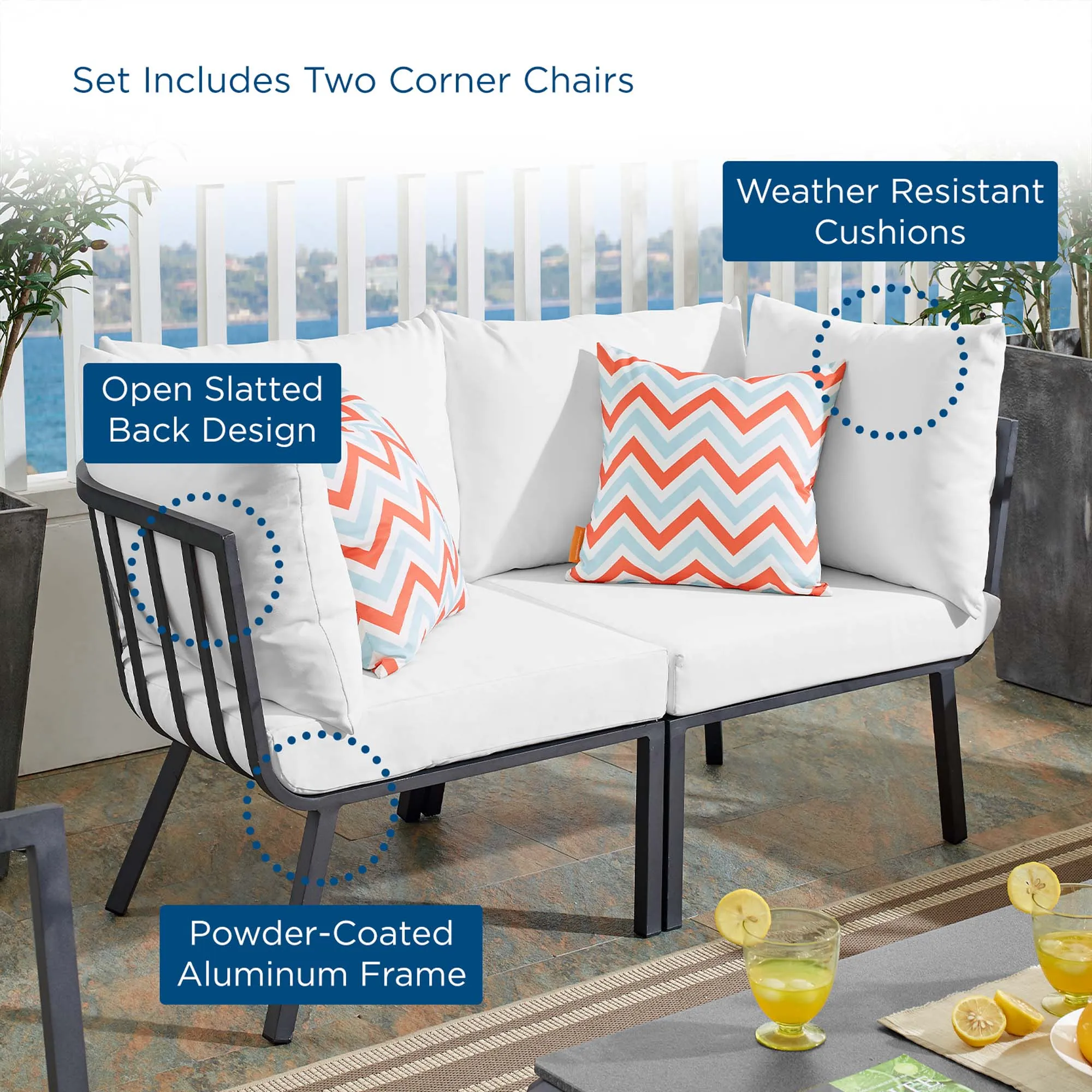 Riverside 2 Piece Outdoor Patio Aluminum Sectional Sofa Set by Modway