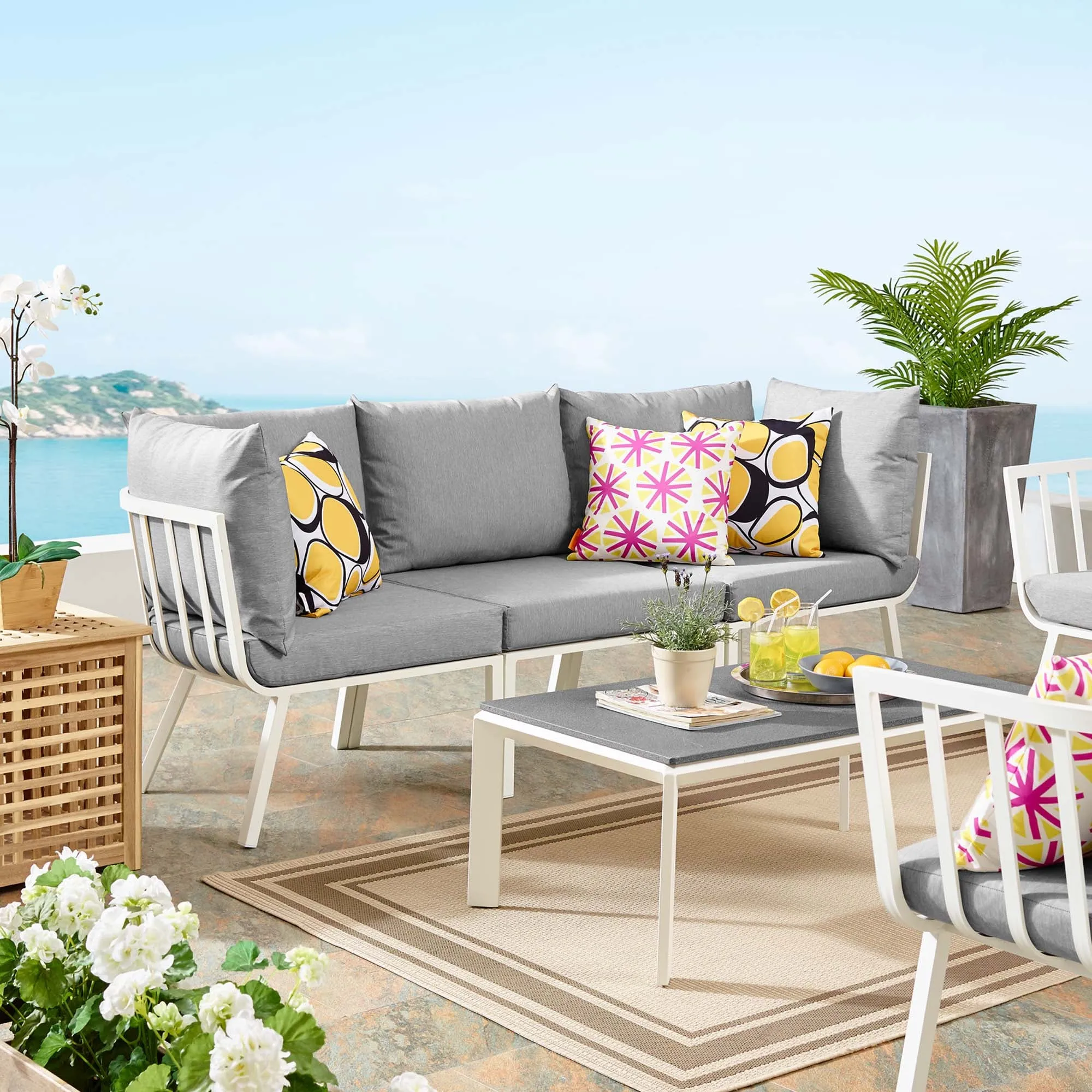 Riverside 3 Piece Outdoor Patio Aluminum Sectional Sofa Set by Modway