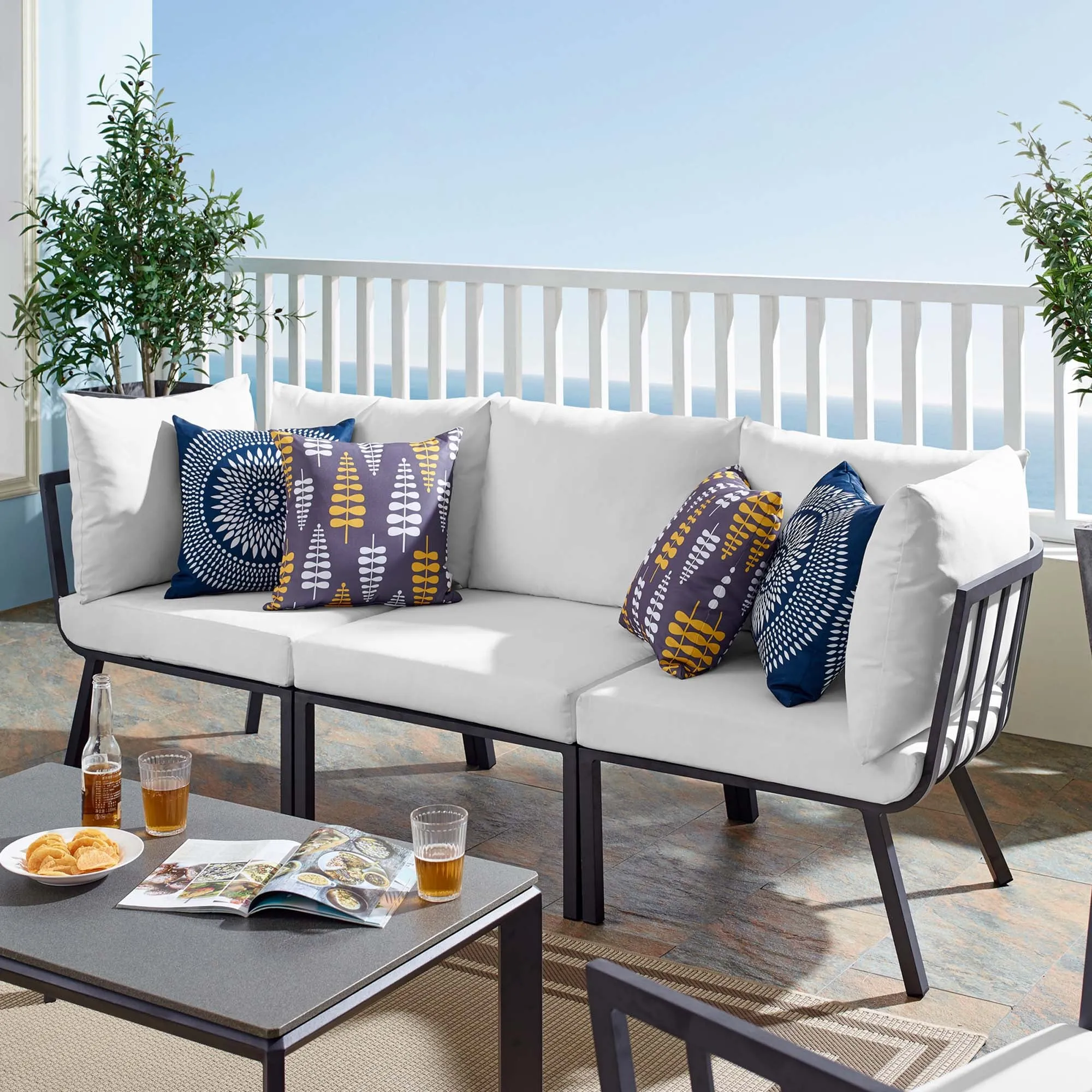 Riverside 3 Piece Outdoor Patio Aluminum Sectional Sofa Set by Modway