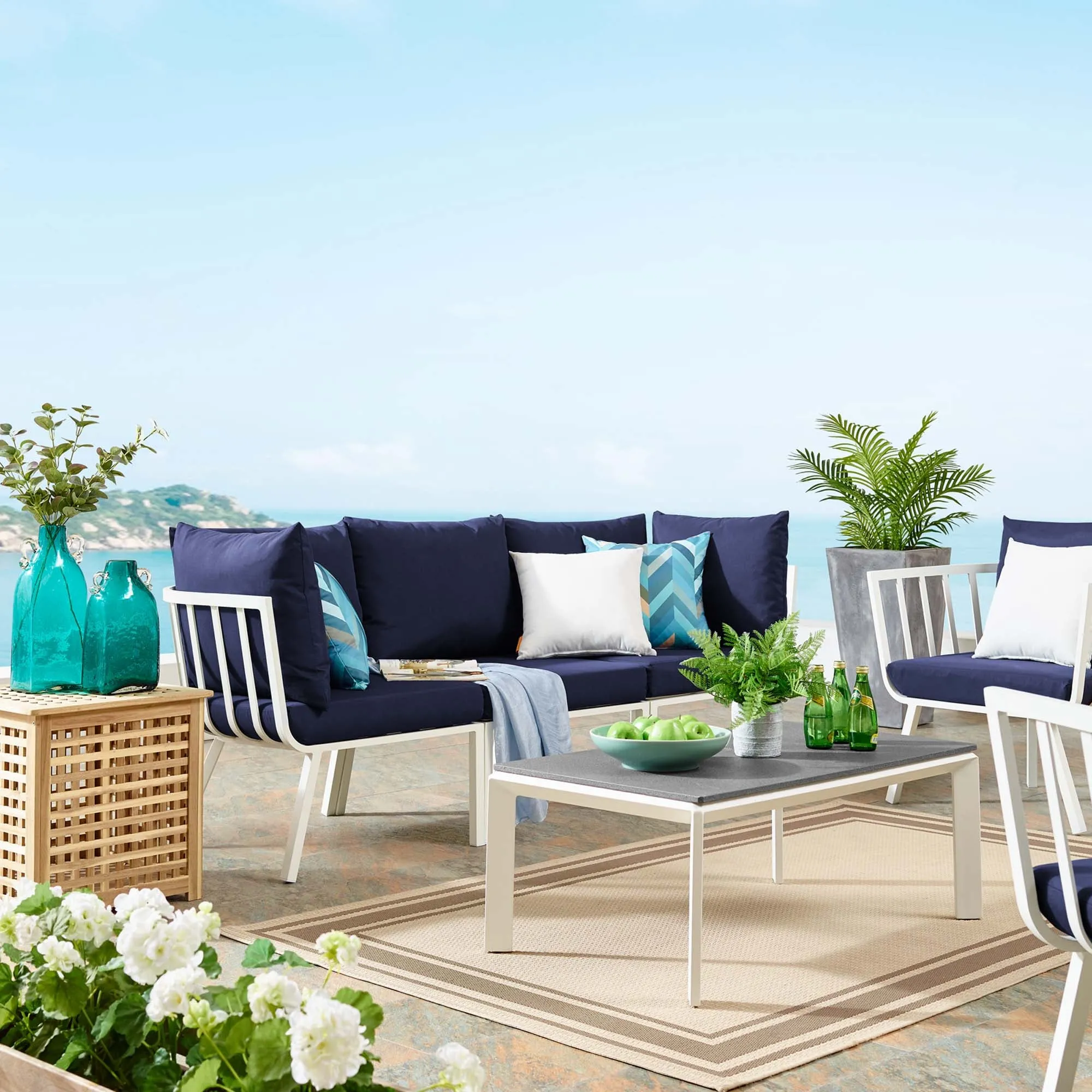 Riverside 3 Piece Outdoor Patio Aluminum Sectional Sofa Set by Modway