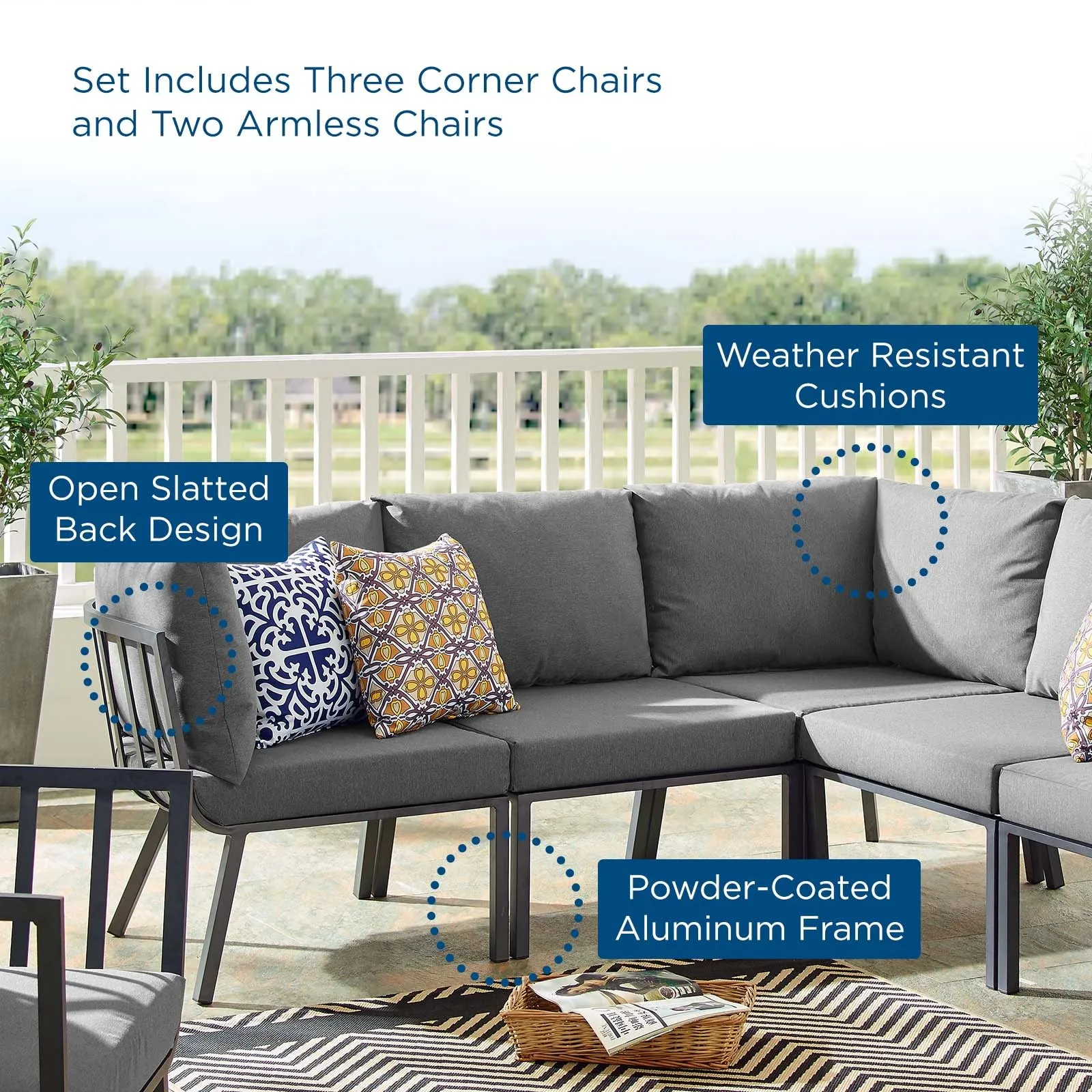 Riverside 5 Piece Outdoor Patio Aluminum Sectional by Modway