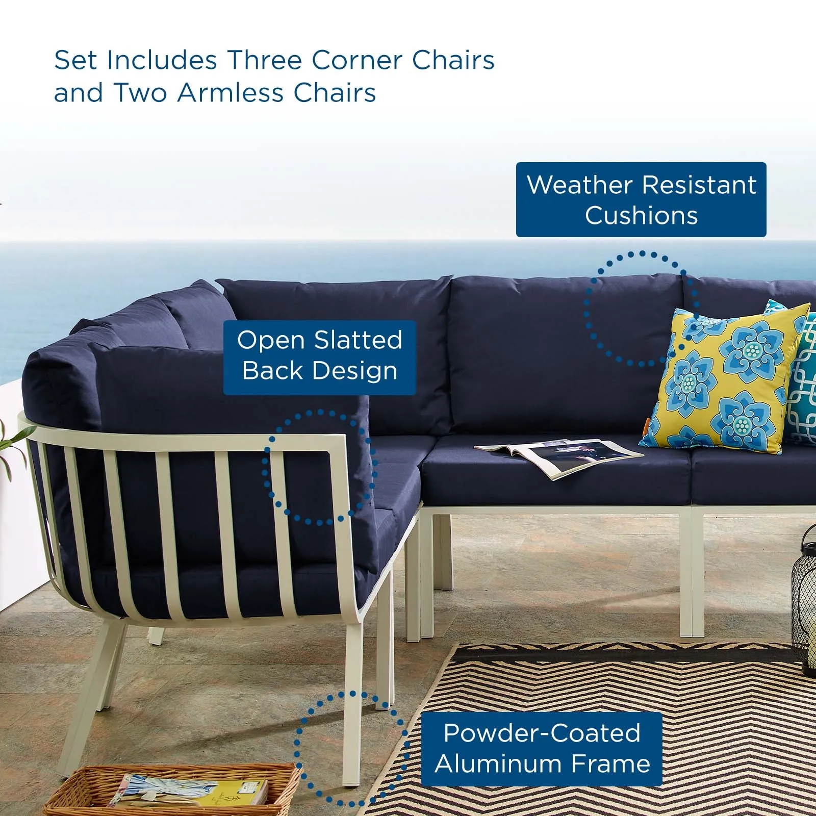 Riverside 5 Piece Outdoor Patio Aluminum Sectional by Modway